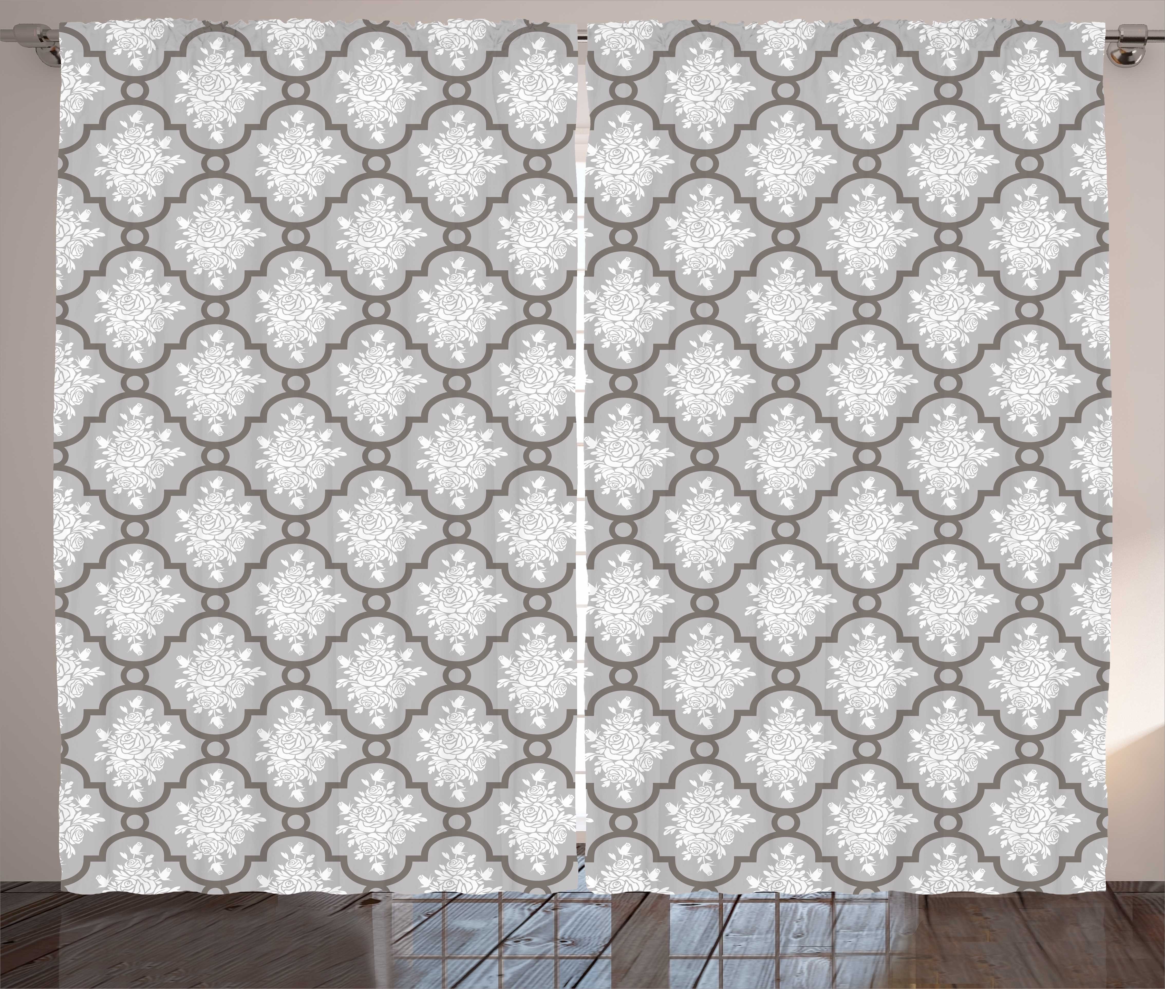 Gardine Schlafzimmer Kräuselband Vorhang mit Schlaufen und Haken, Abakuhaus, Blumen Klassische Damast-Rokoko