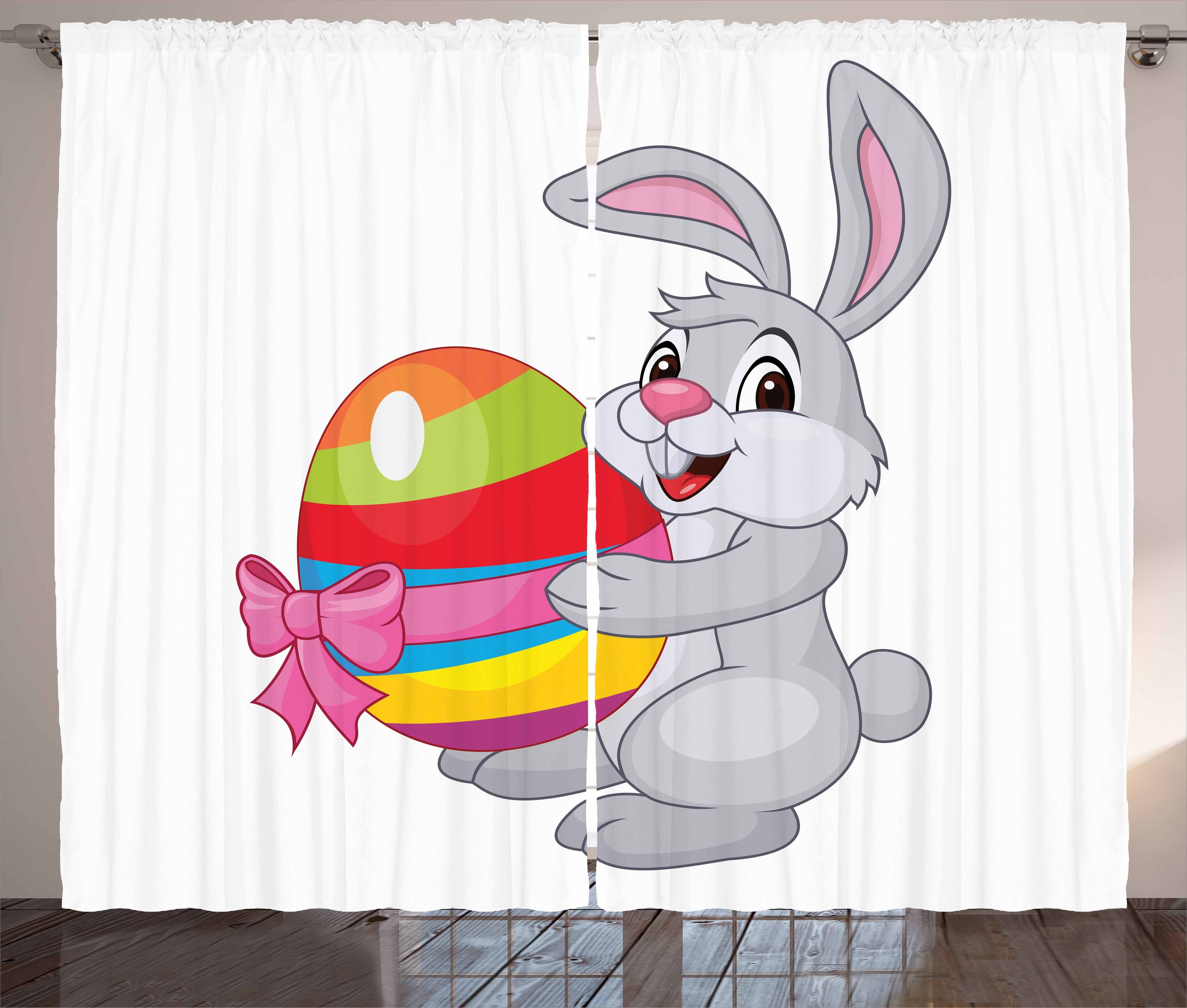 Gardine Schlafzimmer Kräuselband Vorhang mit Schlaufen und Haken, Abakuhaus, Ostern Cartoon-Kaninchen