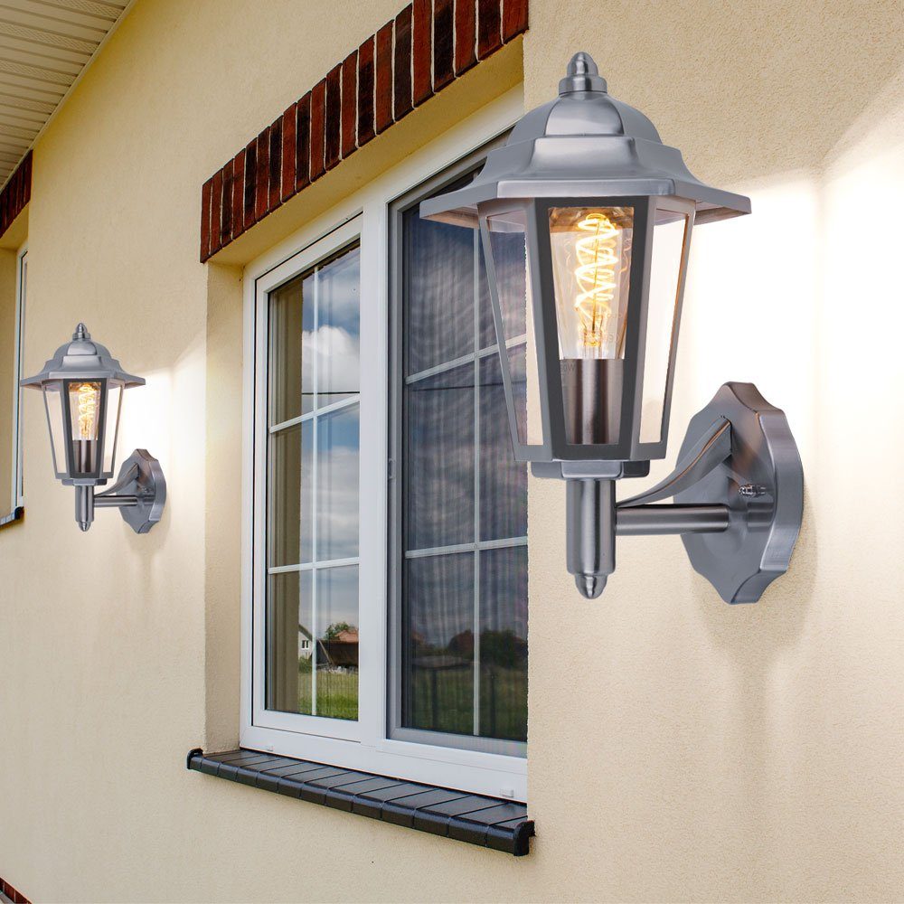 etc-shop Außen-Wandleuchte, Balkon inklusive, Außenlampe Wandleuchte Laterne Leuchtmittel Wandlampe Garten Edelstahl,- Warmweiß