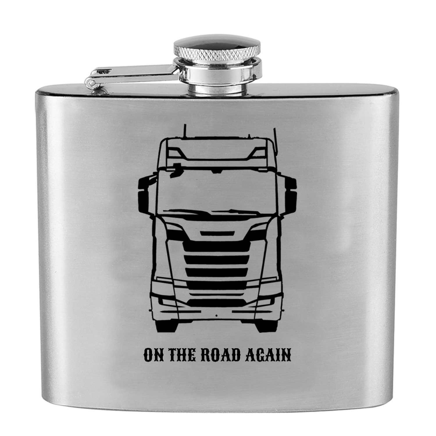 Lasernauten Flachmann Trinkflasche Edelstahl Flachmann mit Gravur Motiv Truck Laster LKW, Edelstahl