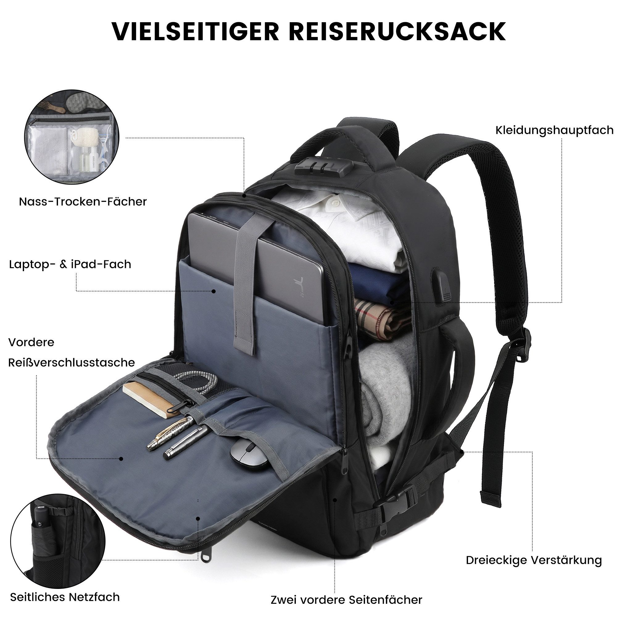 TANTOMI Reiserucksack Ryanair Handgepäck Rucksack mit 2 Größen, Laptopfach – Bild 5 von 5