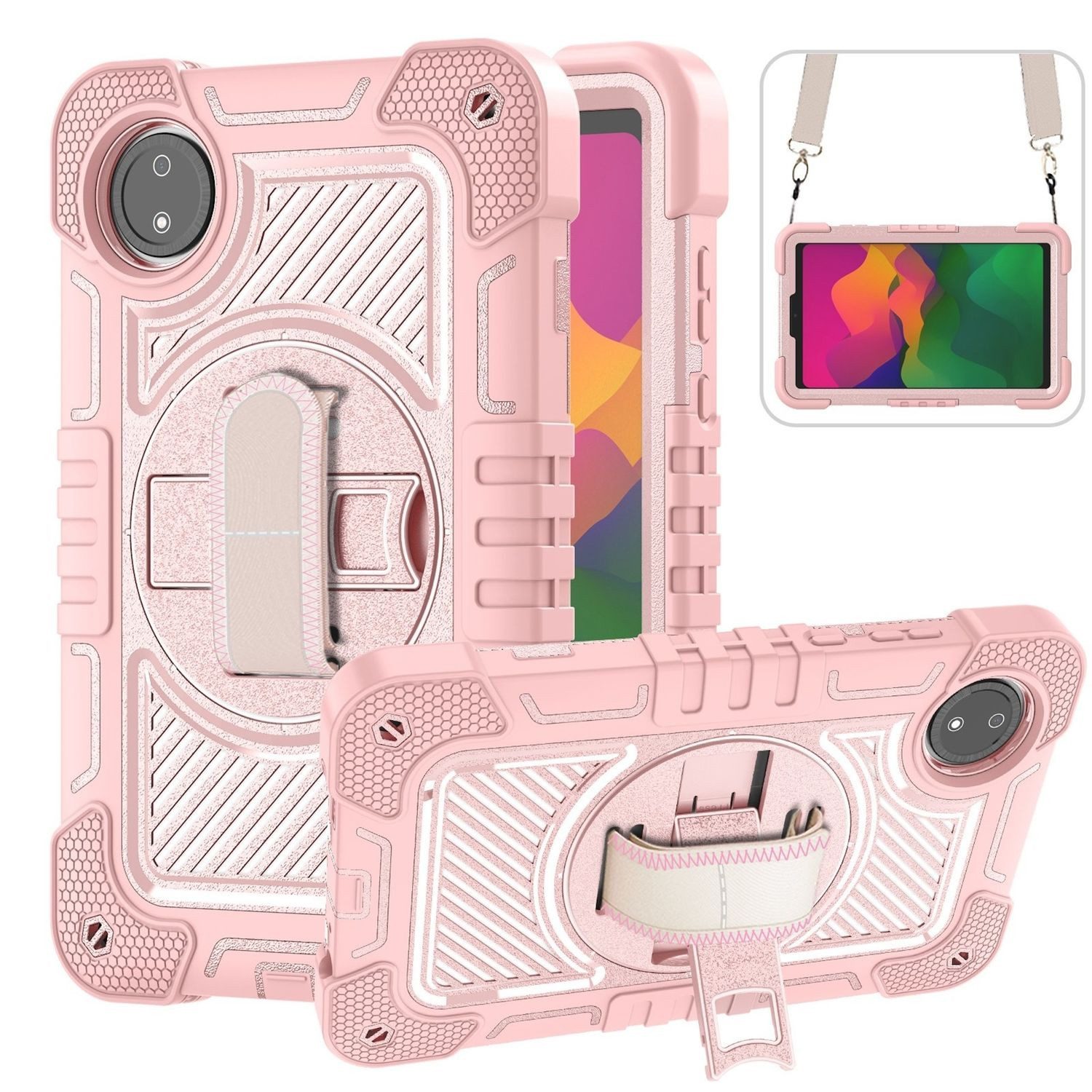Wigento Tablet-Hülle Für Xiaomi Redmi Pad SE 8.7 360 Grad Rotation Hybrid PC Hülle Rosa, 360-Grad Rotation, Schultergurt und Ständer