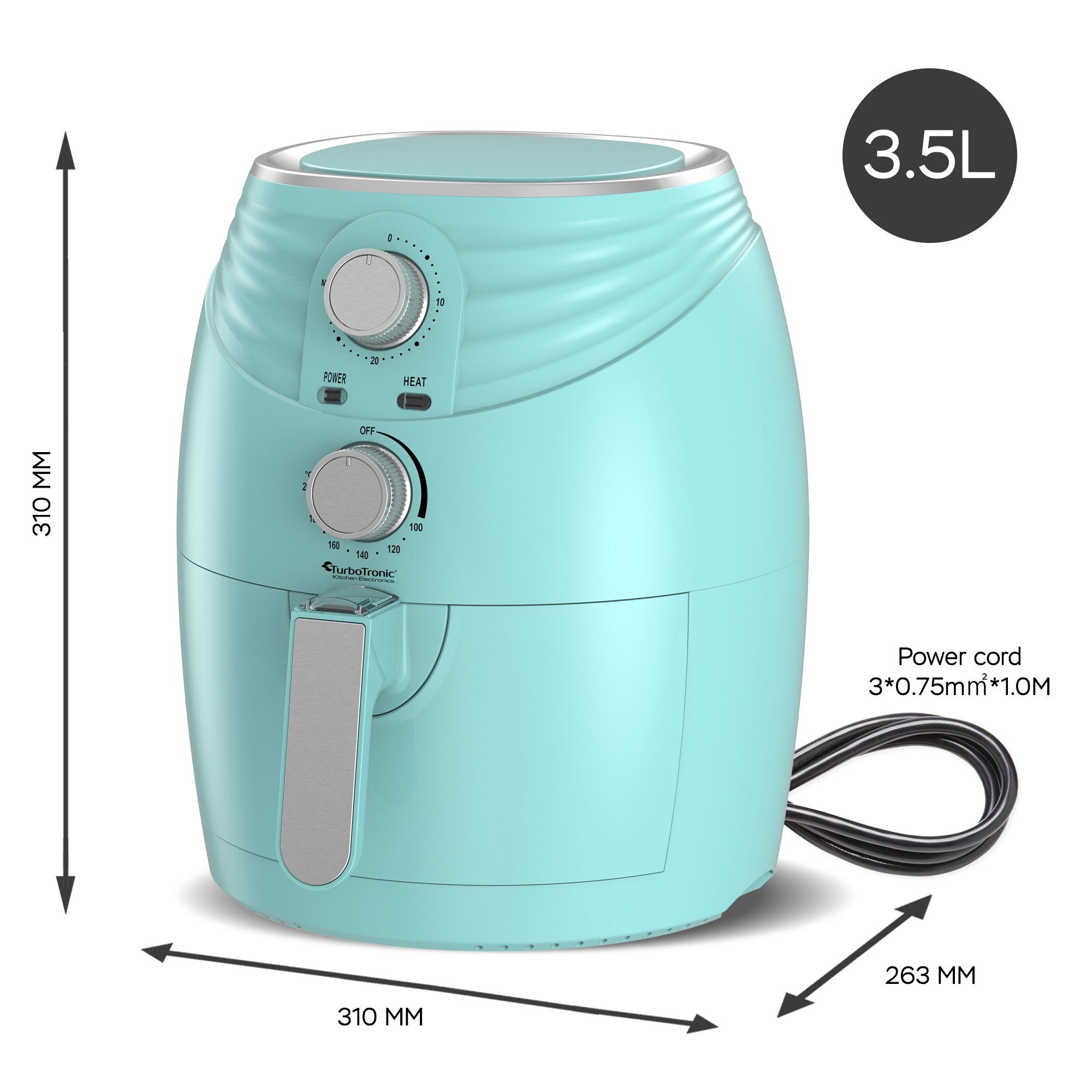 TurboTronic by Z-Line Heißluftfritteuse Retro Heißluftfritteuse 3,5 L, 1200 W, Camping Retro Airfryer AF11M – Bild 5 von 5
