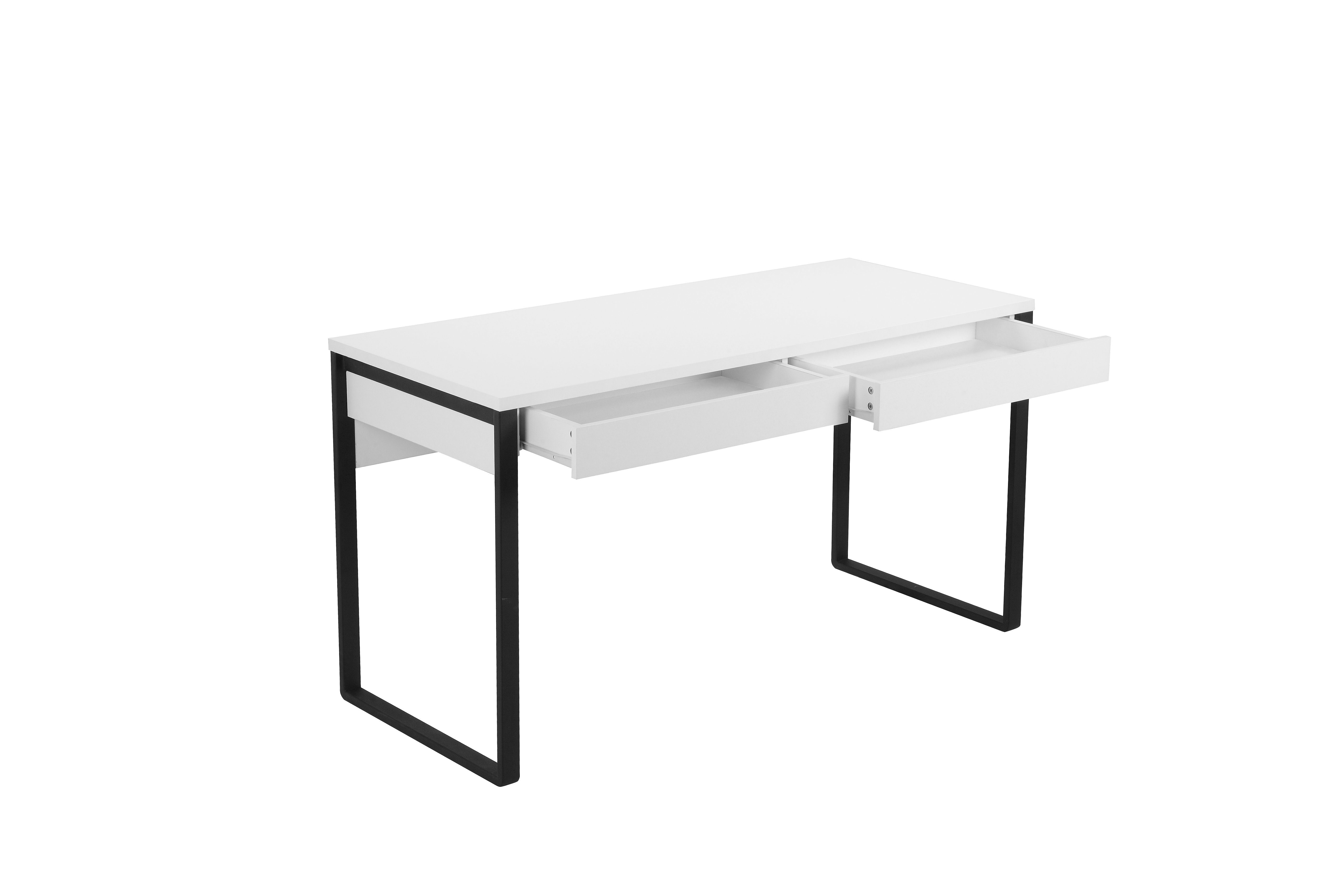 Places of Style Schreibtisch Moid, Computertisch im modernen Design, Breite 140 cm, mit Metallbeinen & 2 Schubladen weiß/schwarz