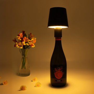Spetebo LED Tischleuchte Akku Touch Flaschenleuchte mit 60 LED 14 x 10 cm, dimmbar, LED fest integriert, warmweiß, kaltweiß, gemischt, Deko Lampe warm und kalt weiß zum Aufstecken auf Flaschen