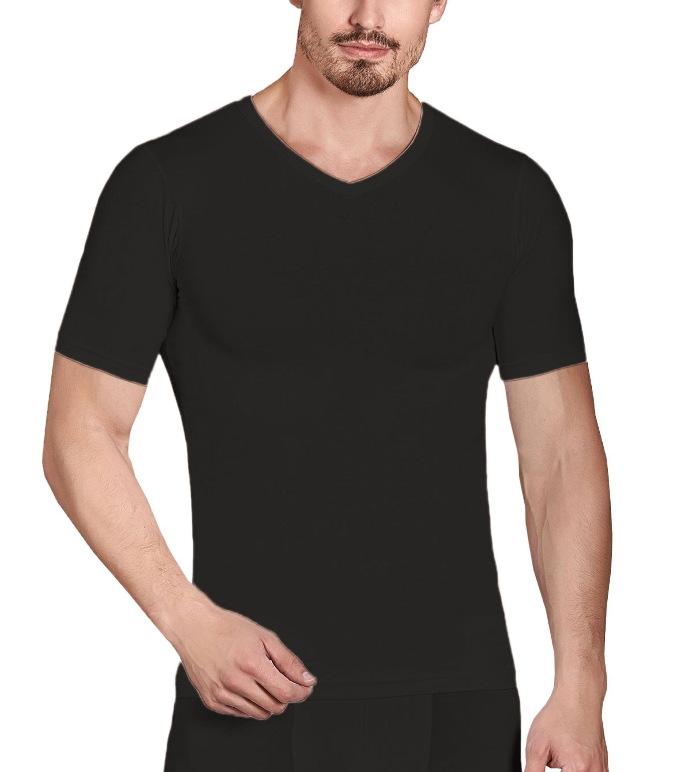 Jersey Schwarz, Unterhemd V-Ausschnitt Herren Berrak BS1027 Collection Shirt Kurzarm Slimfit Business