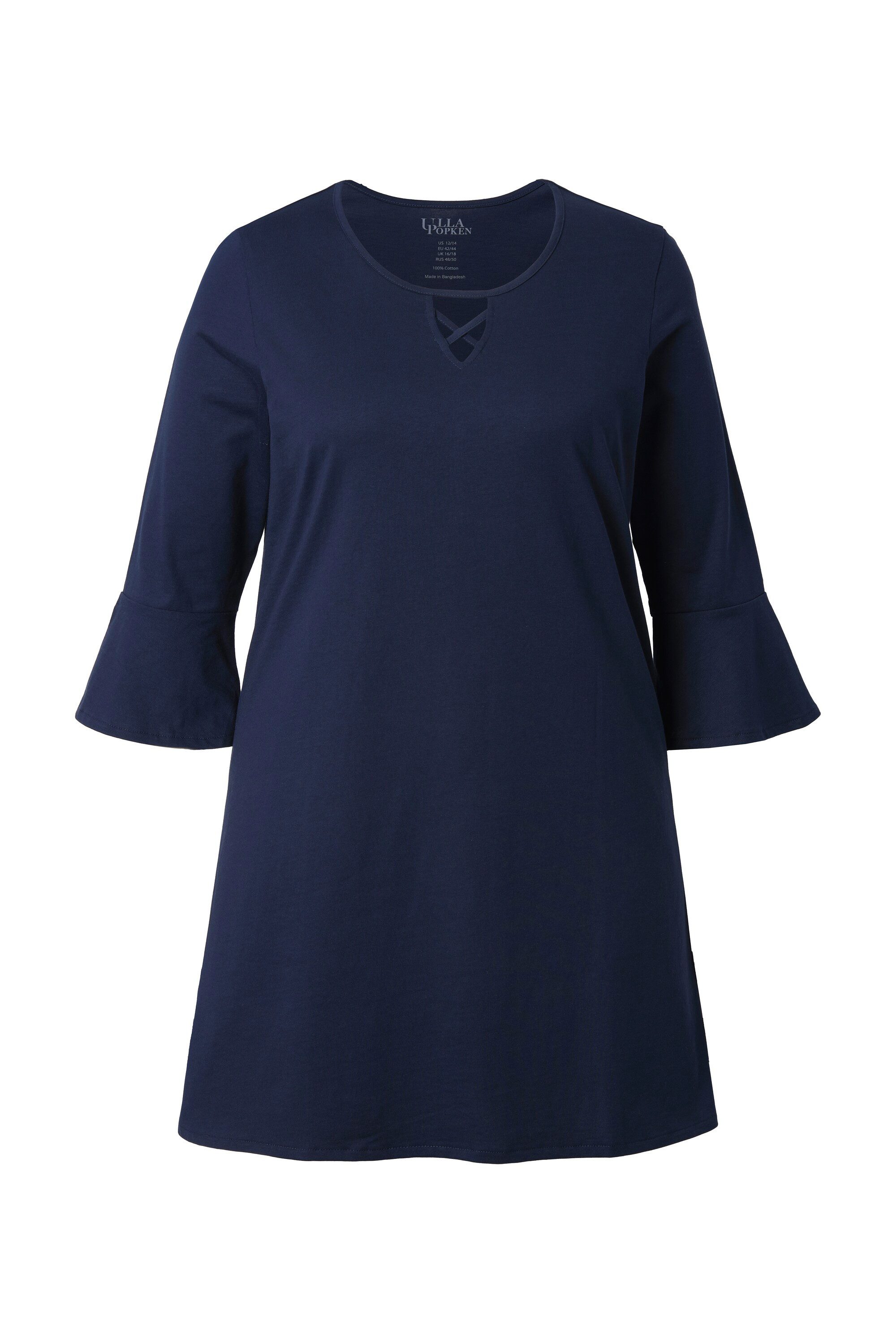 Longshirt Longshirt Zierbänder A-Linie Tunika-Ausschnitt