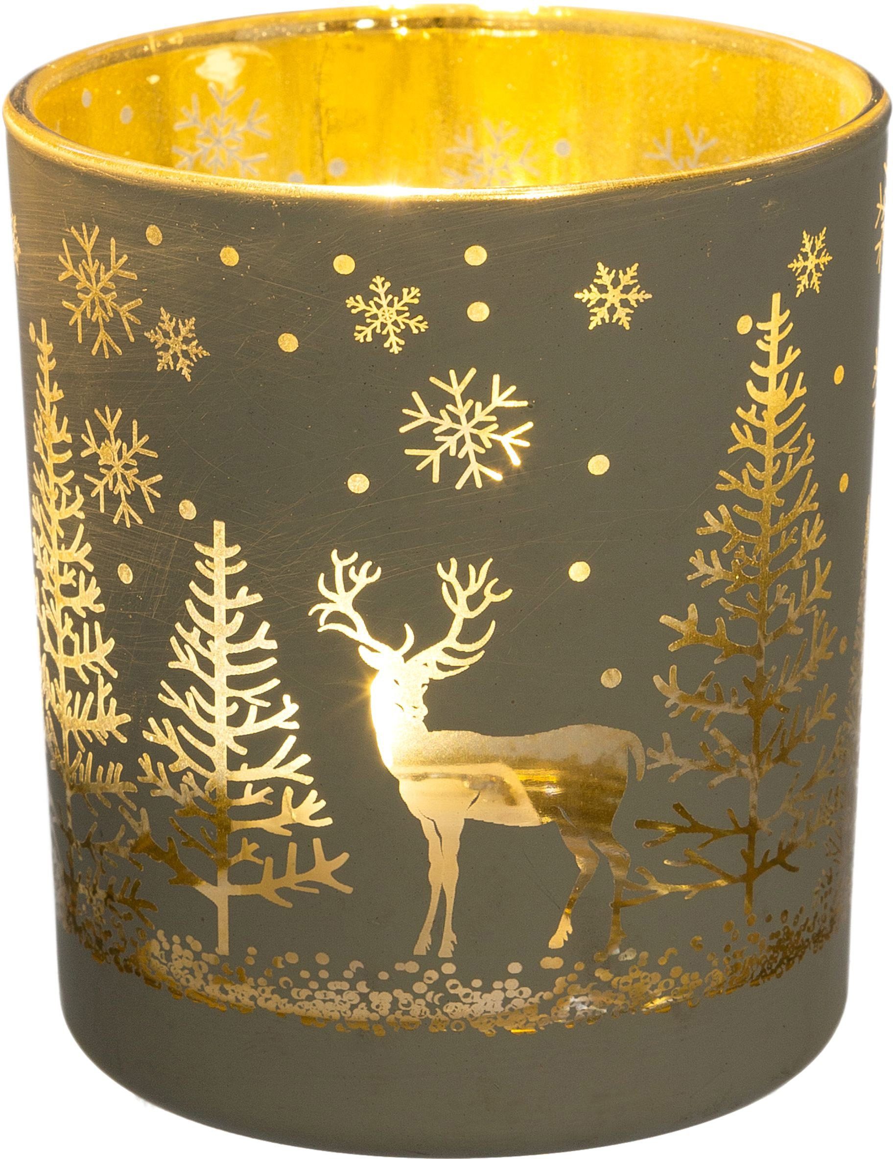 Romantische Creativ Weihnachtsdeko St), deco goldfarbener Weihnachtsdeko mit (4 Innenseite, Teelichthalter