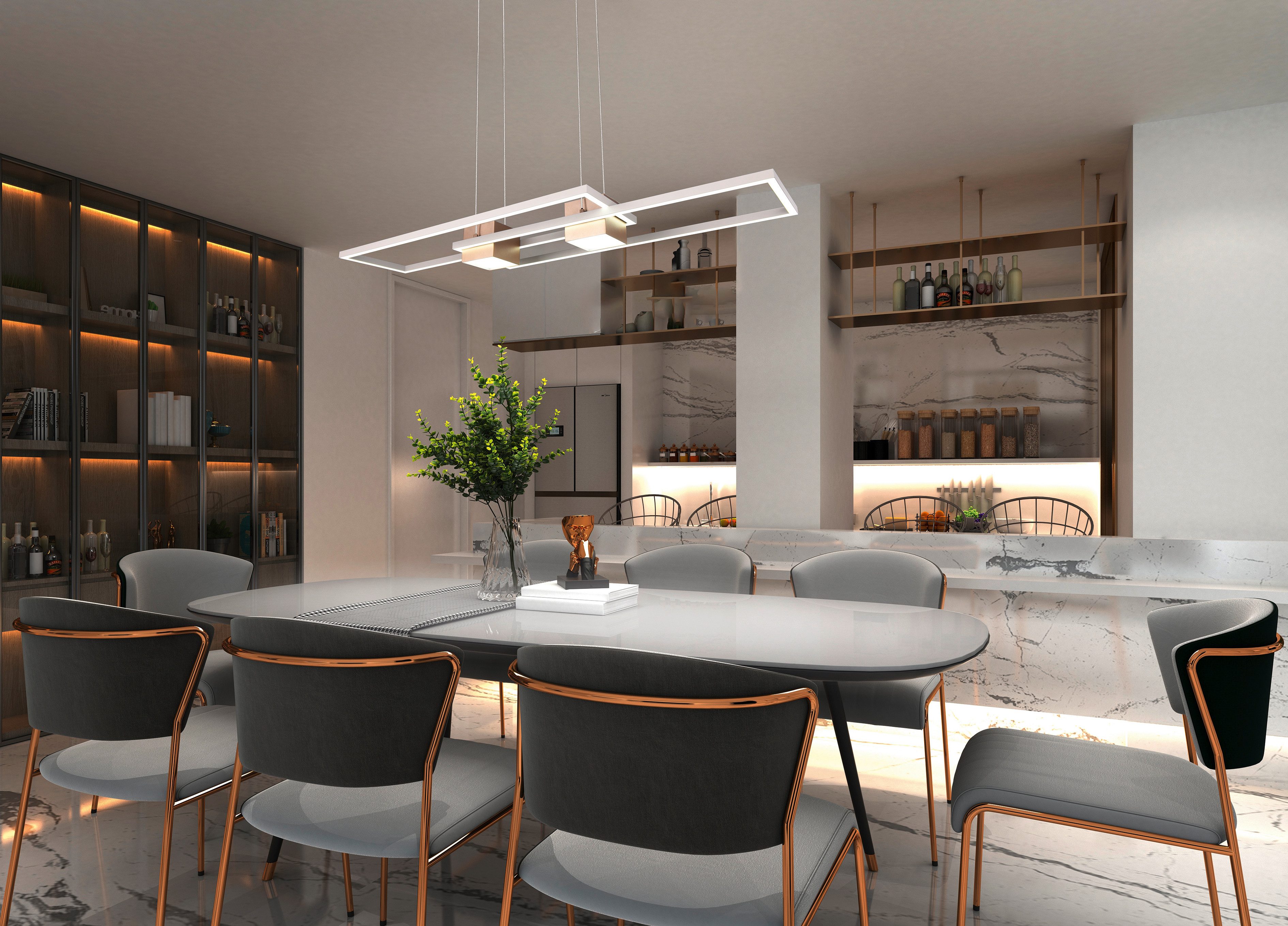 TRIO Leuchten LED Pendelleuchte ALBANY, LED Hängelampe Wohnzimmer mit Fernbedienung, dimmbar, CCT, Dimmfunktion, LED fest integriert, warmweiß - kaltweiß, Lichtfarbe einstellbar, Memoryfunktion, Nachtlicht, up-and-down Licht