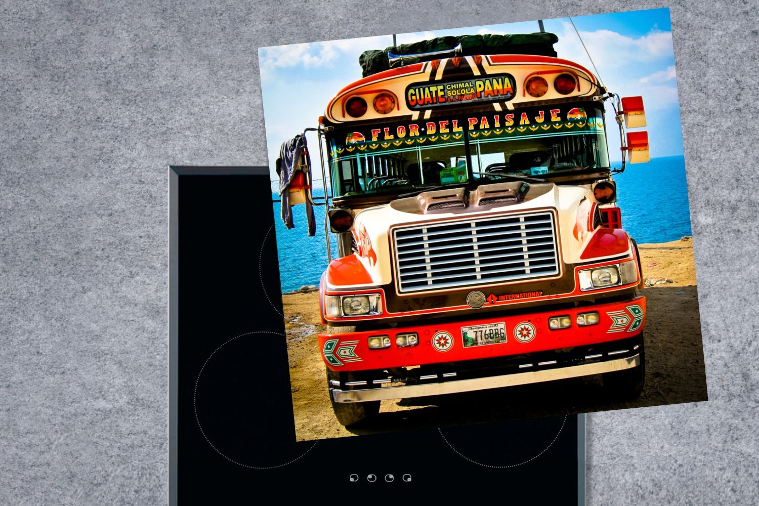 - MuchoWow Bus Arbeitsplatte Vinyl, Wasser, - küche für Ceranfeldabdeckung, (1 Auto cm, Herdblende-/Abdeckplatte tlg), 78x78
