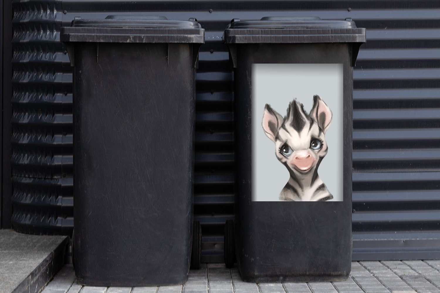 MuchoWow Wandsticker - - Sticker, Abfalbehälter Container, Kind Zebra Grau St), Mülleimer-aufkleber, Mülltonne, (1