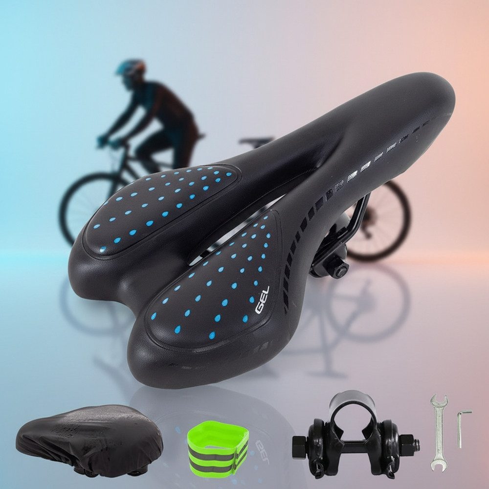 Mucola Fahrradsattel Ergonomischer Fahrradsattel Schwarz Blau Anti Rutsch Gel Belüftung (Stück, 1-tlg., Einzelartikel), Gelsattel