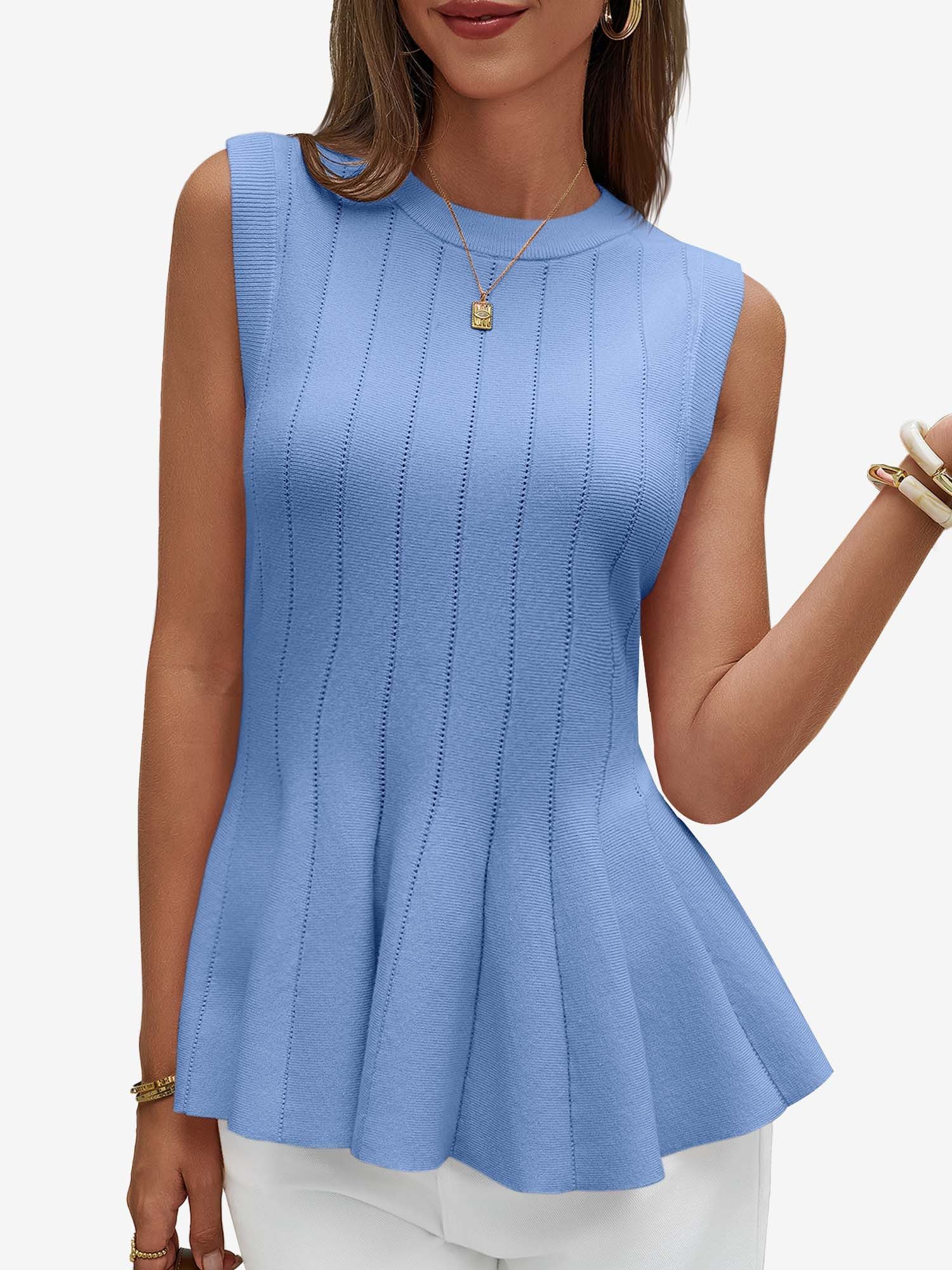 Imily Bela Ripptanktop Damen ärmellos Stricken mit Rippenmuster und gerafftem Saum (Packung, 1-tlg., 1per-Pack) mit Rundhalsausschnitt gehäkelt in Unifarbe – Bild 4 von 5