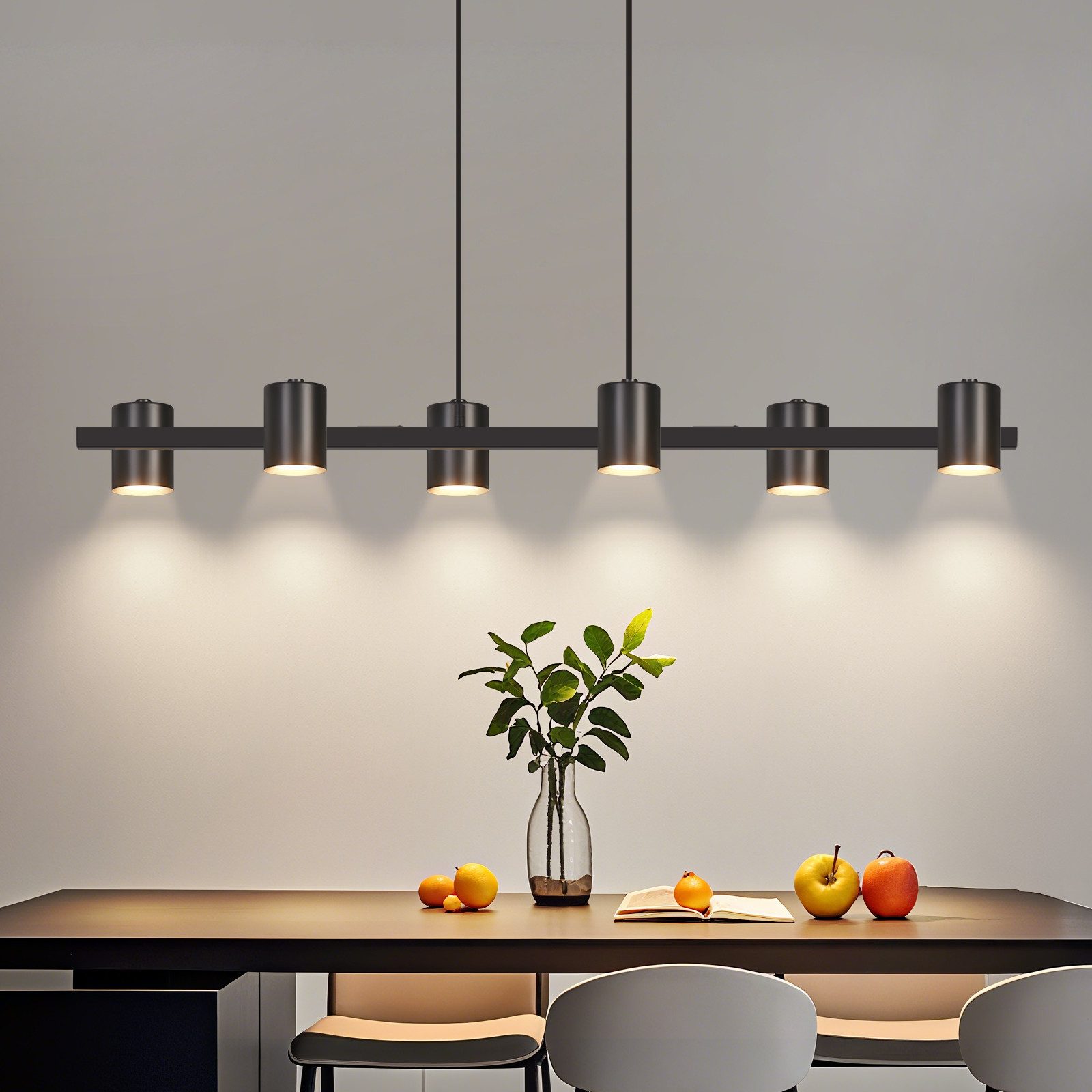 Nettlife Pendelleuchte Schwarz Moderne MetallIndustrial 150cm 6 Flammige Hängelampe, ohne Leuchtmittel, GU10 Hängeleuchte für Küche, Wohnzimmer