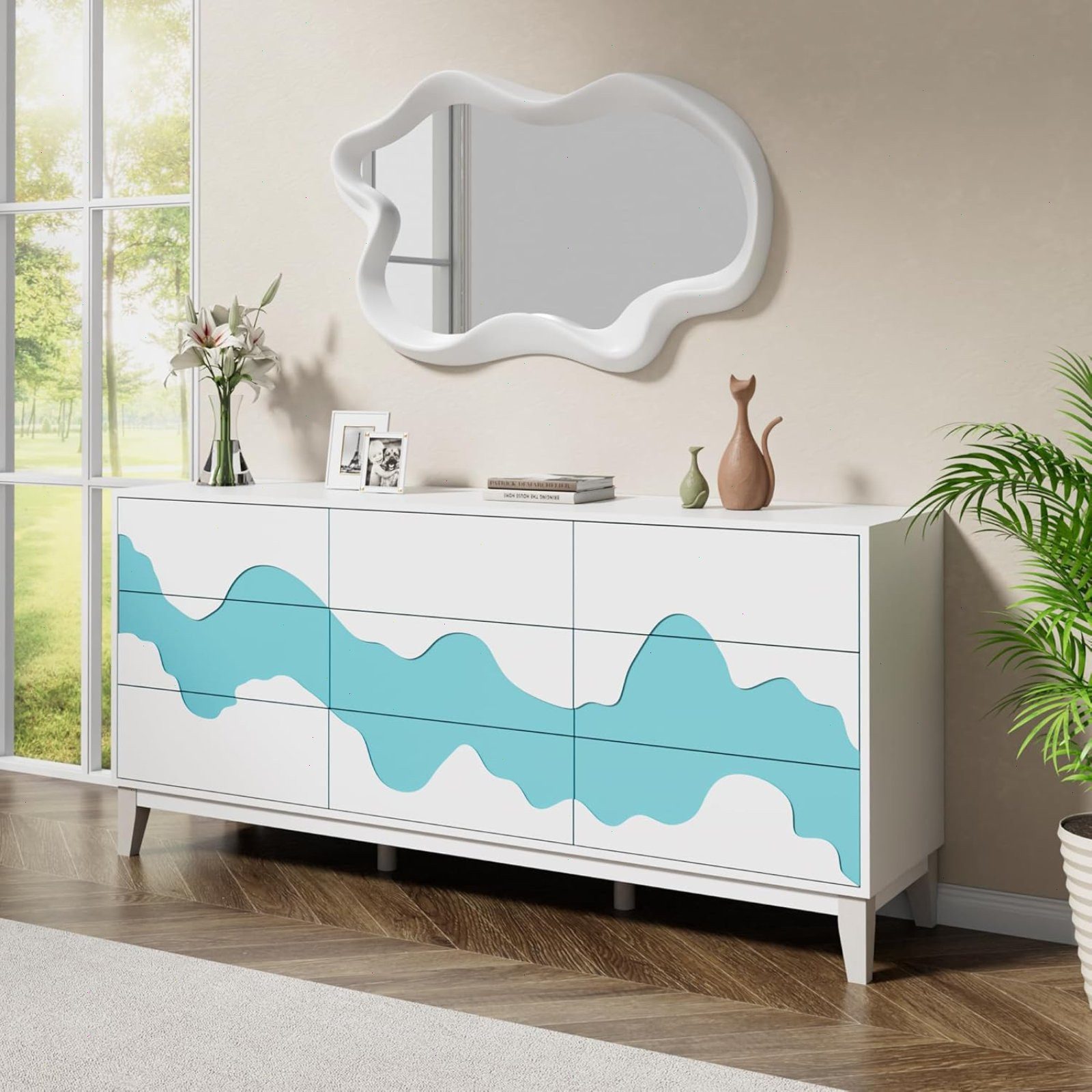 UEV Sideboard mit 9 Schubladen, Modern Kommode mit Wellenmuster (Packung, S günstig online kaufen
