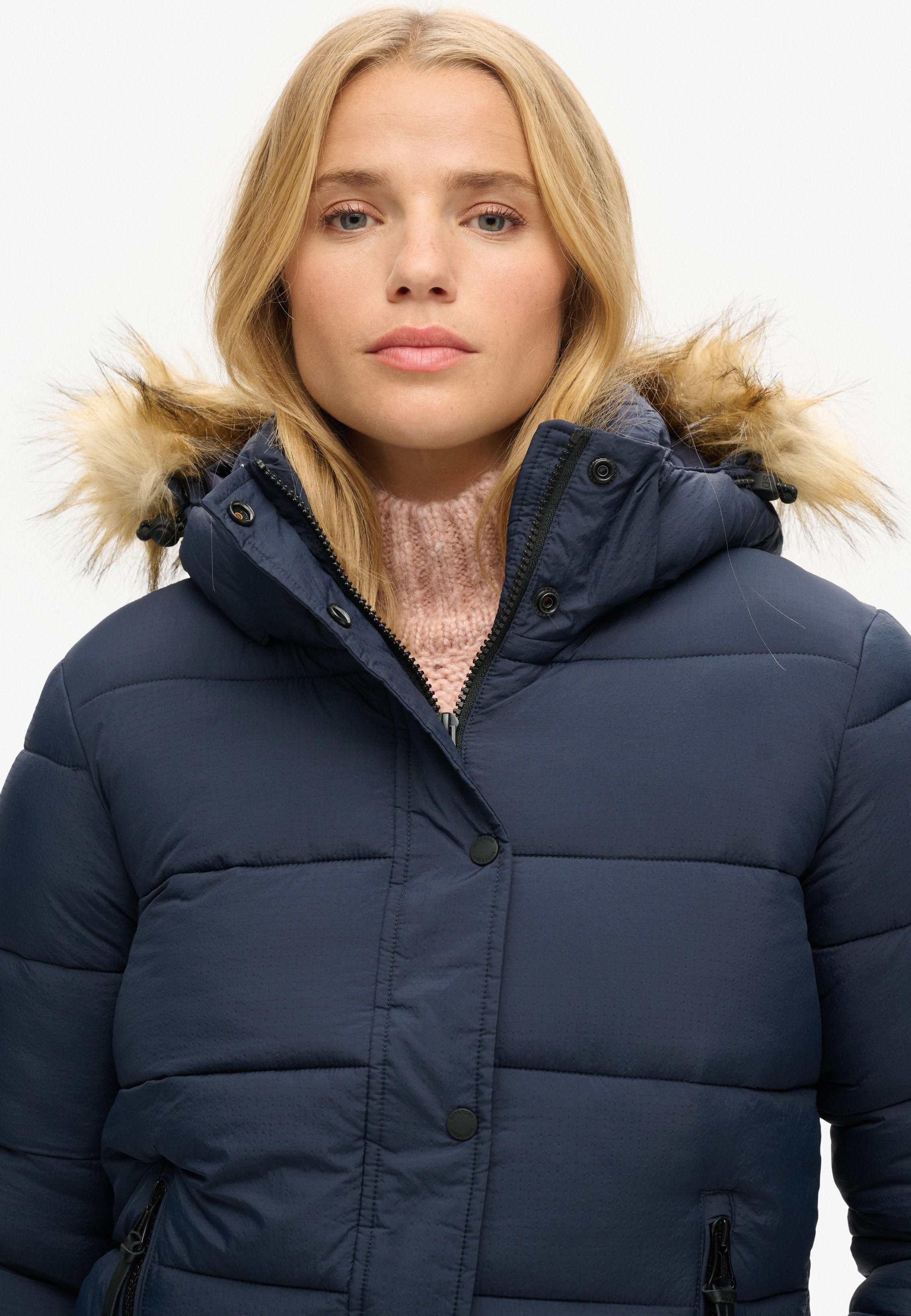 Superdry Steppjacke FAUX FUR SHORT HOOD PUFFER