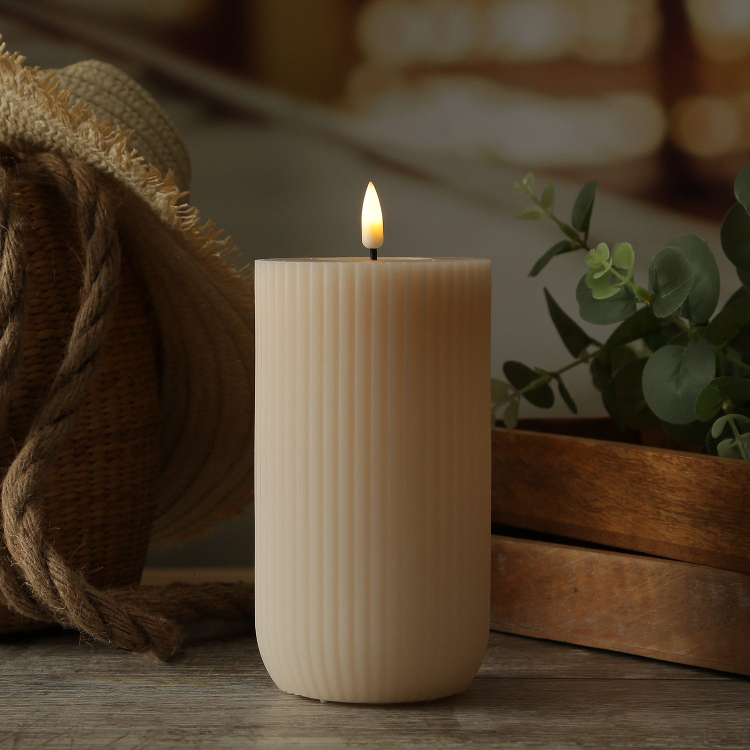 Deluxe Homeart LED-Kerze Mia gerillt Echtwachs flackernd H: 15cm D: 8cm cre günstig online kaufen