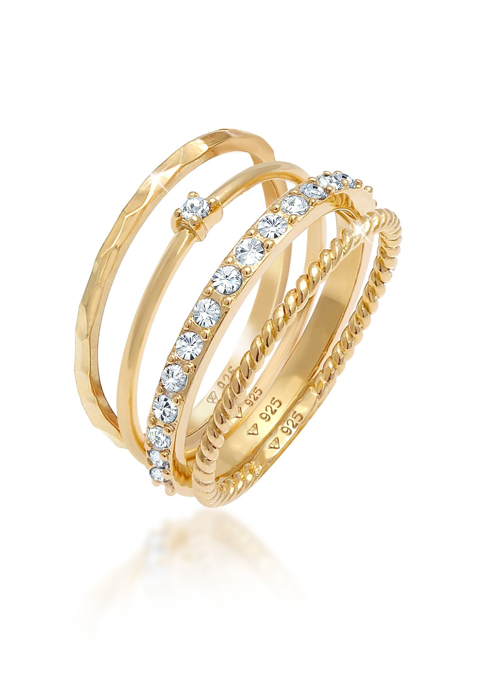 Elli Ring-Set Kristalle Stapelring Gedreht 4er Set 925 Silber, Ring Set
