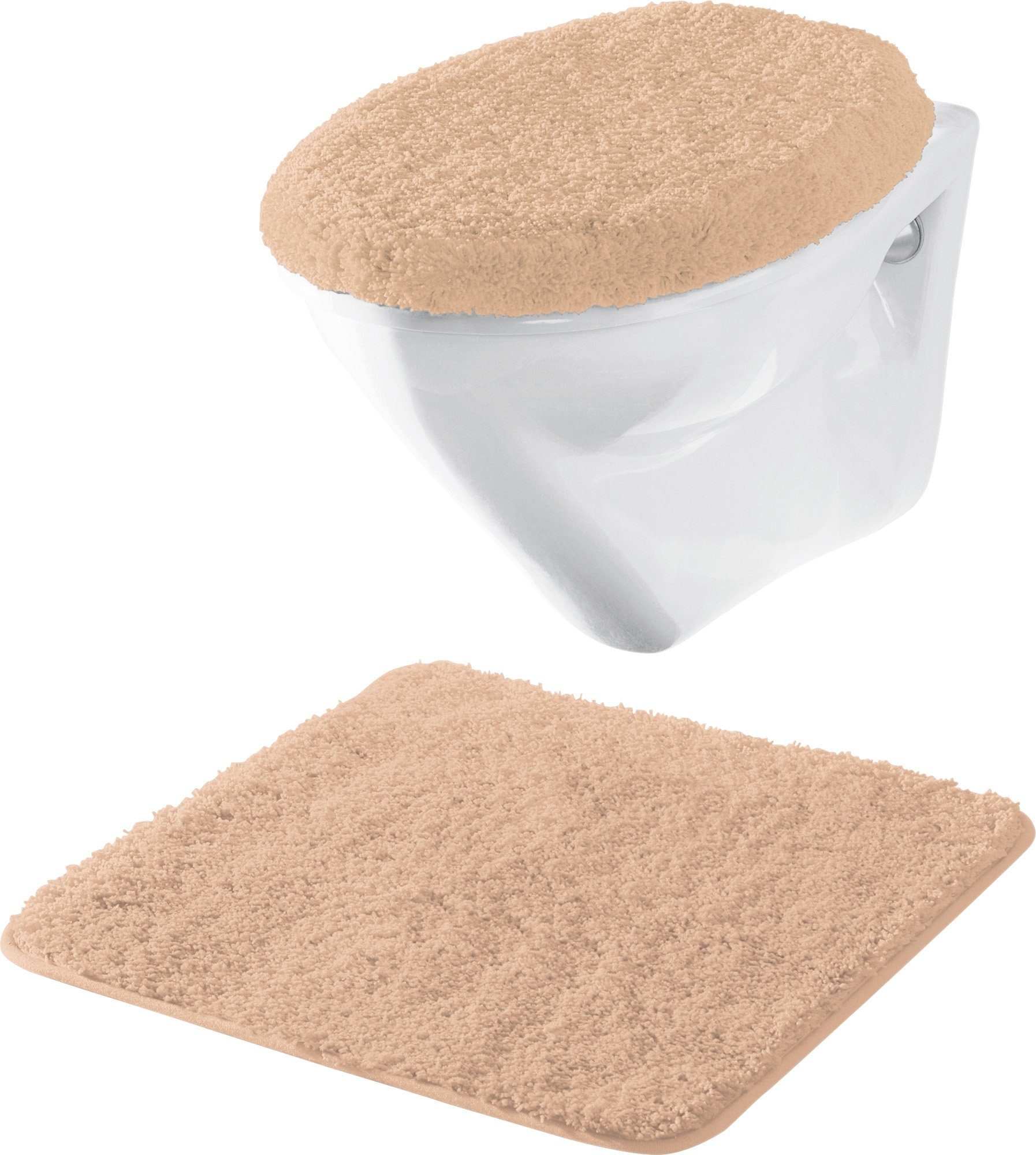 Erwin Müller Badematte Hänge-WC-Set "Rhodos" 2-teilig, Gummizug:, oval: Deckelbezug, Uni