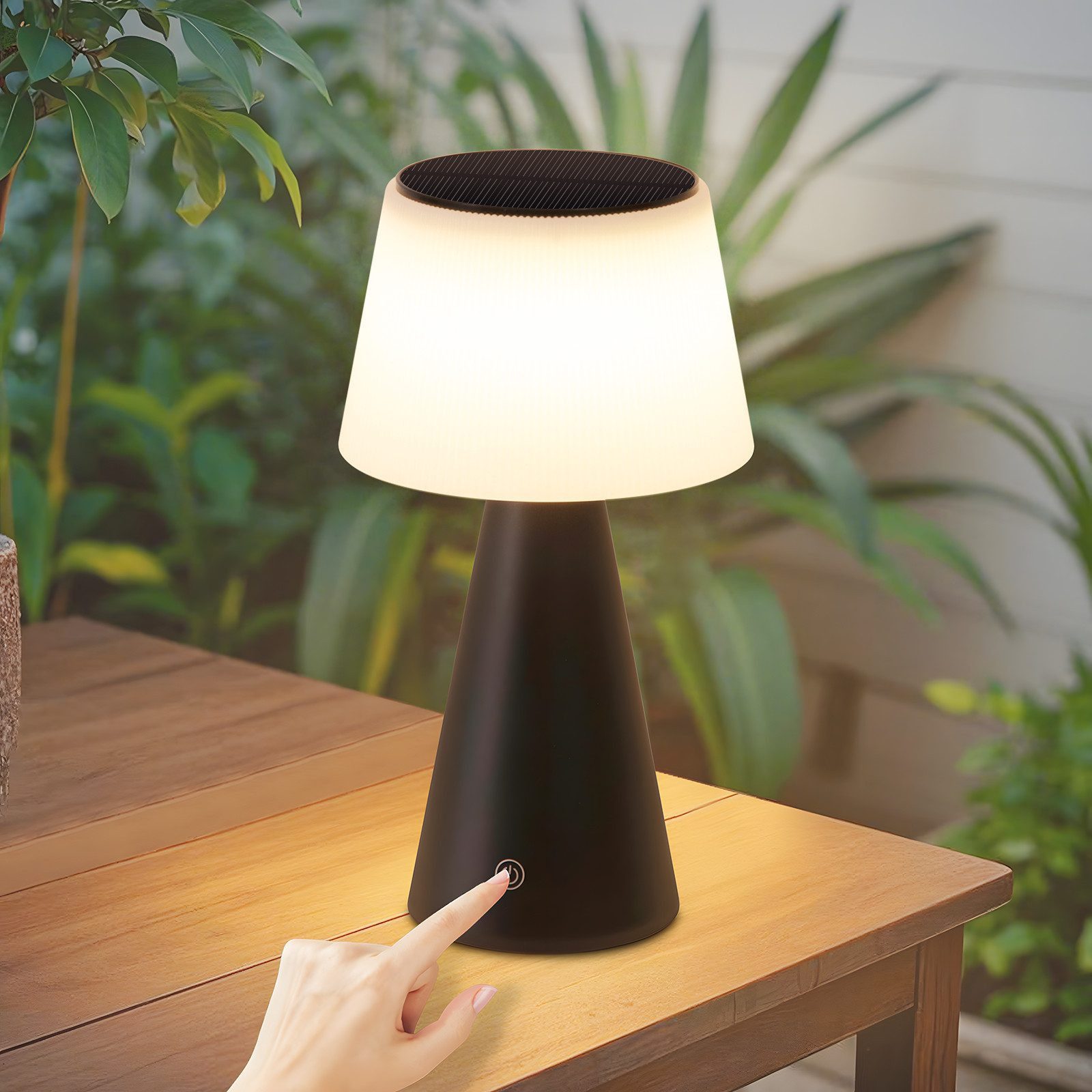 Nettlife LED Tischleuchte Nachttischlampe Solar Akku Kabellos Touch Dimmbar Schwarz/Weiß/Rot, mit USB, LED fest integriert, für Wohnzimmer Esszimmer