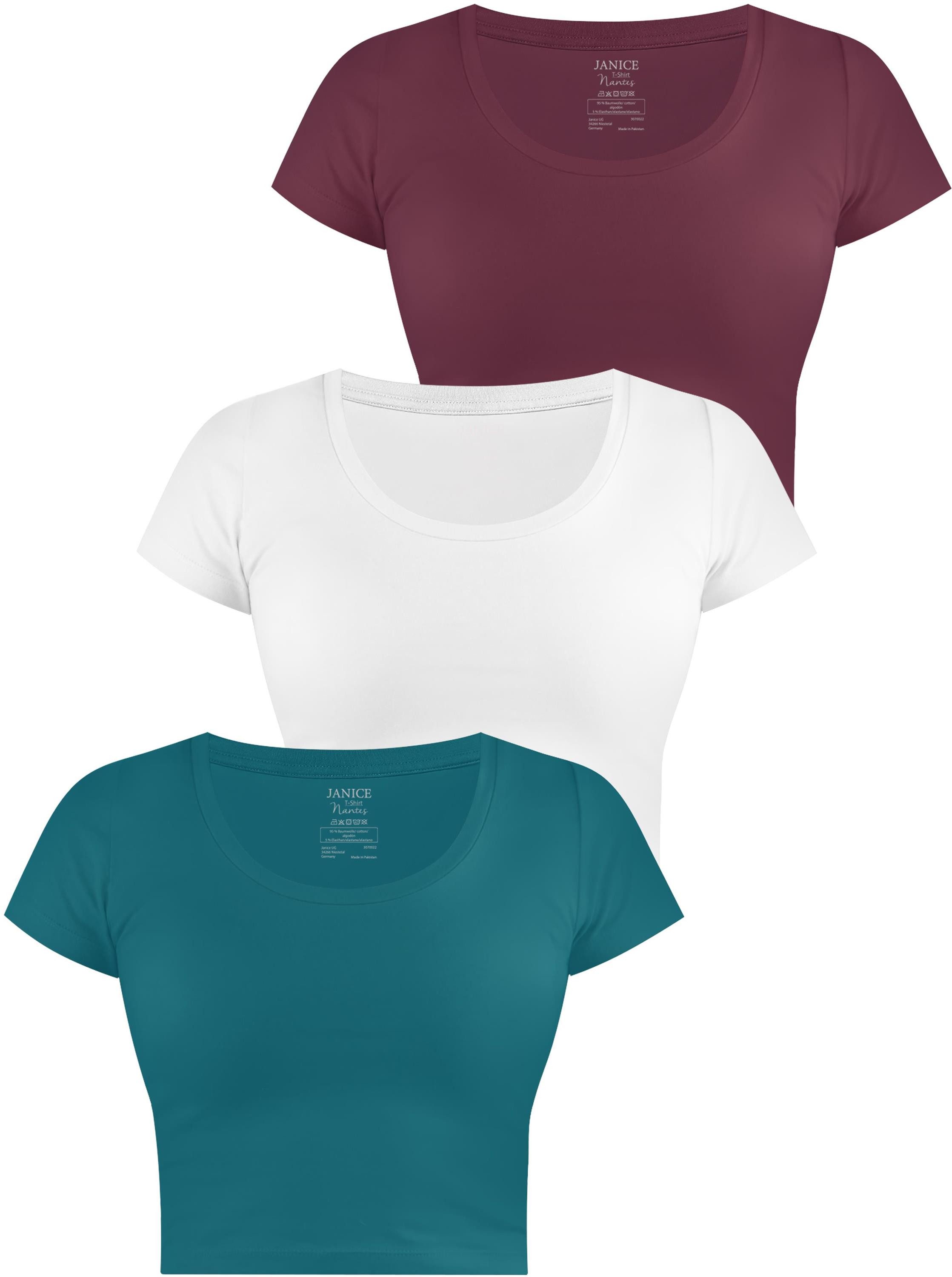 Janice Kurzarmshirt 3 x Damen crop T-Shirt Nantes Kurzes Shirt aus Baumwolle