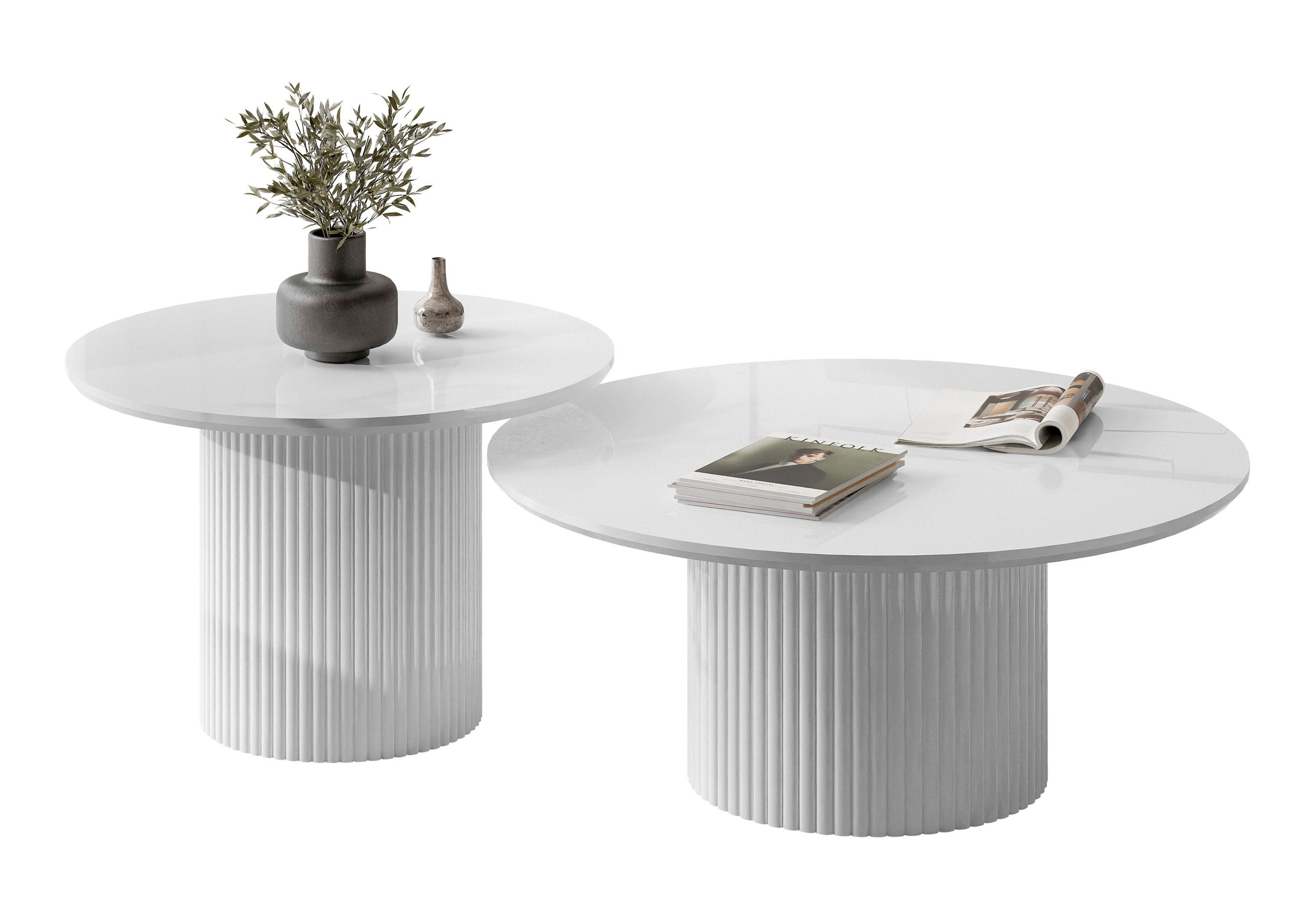 Lookway Couchtisch OVI-Tischset mit geriffelter Basis (2er Set), Durchmesser: ⌀80 cm und ⌀60 cm, Höhe: 36/42 cm
