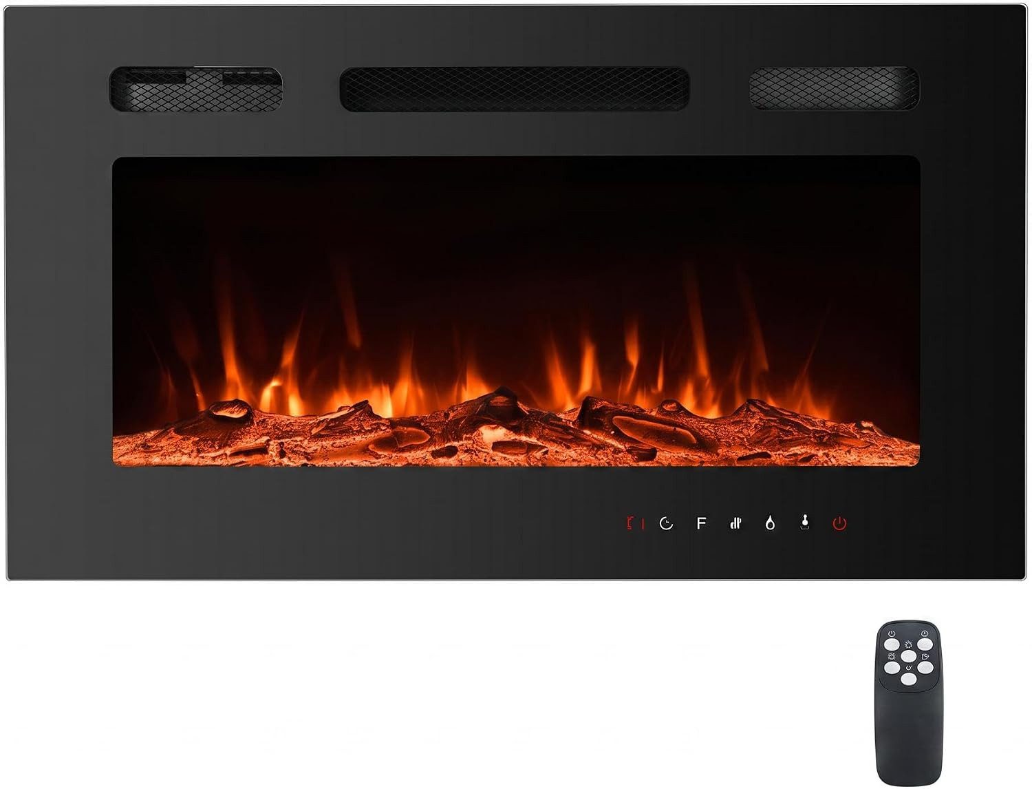 GarveeMore Elektrokamin 76cm Moderner Elektrokamin 1800w Zur Wandmontage Mit 3D Flammeneffekt, ultraflach, 12 Farben, Timer, Fernbedienung, Überhitzungsschutz