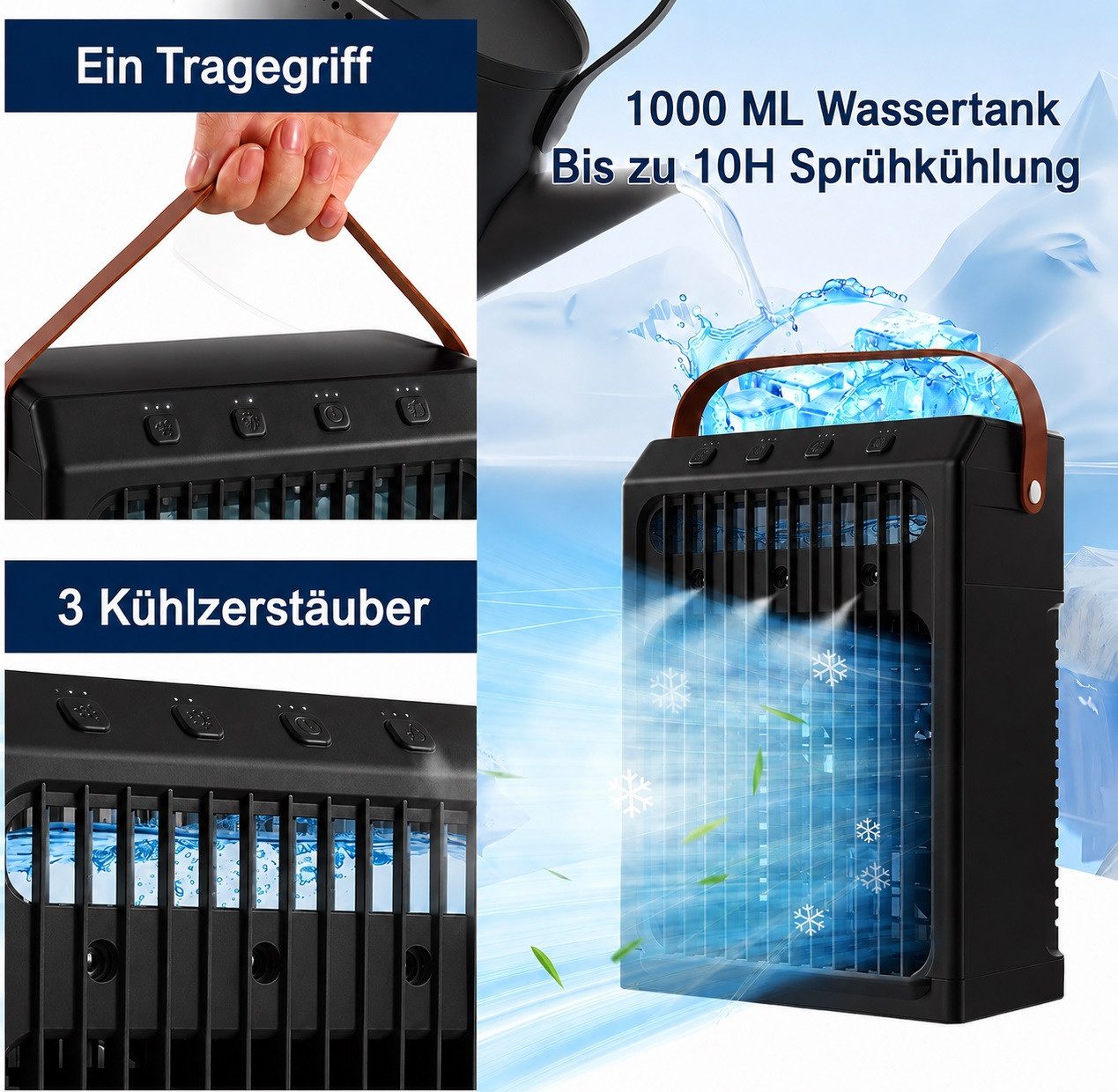 MOPUEA Ventilatorkombigerät Ventilatorkombigerät Luftkühler/Befeuchter/Ventilator Smart 4-in-1, 3 Geschwindigkeiten 7 Farben Nachtlicht Für Schlafzimmer Büro Zimmer