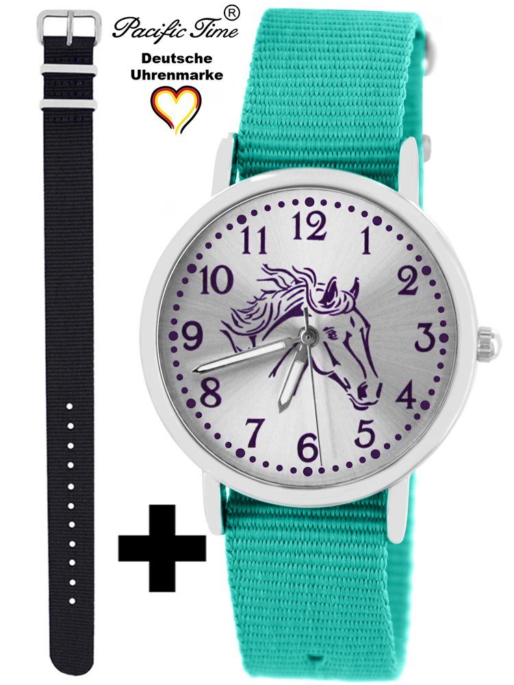 Quarzuhr Set Kinder Armbanduhr Pferd violett Wechselarmband