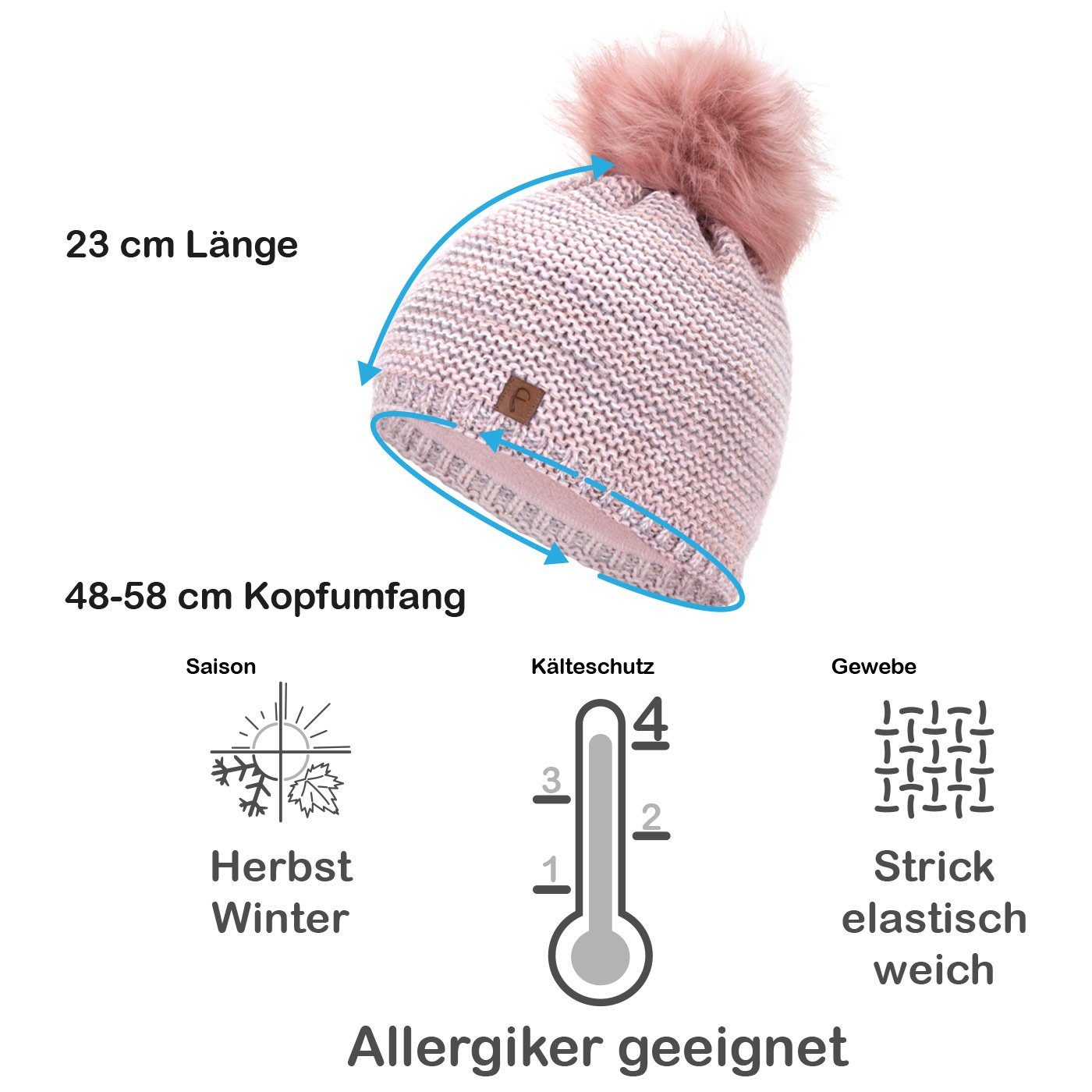 Faera Bommelmütze Wintermütze Damen Herren Mütze Beanie Haube gefüttert Bommelmütze