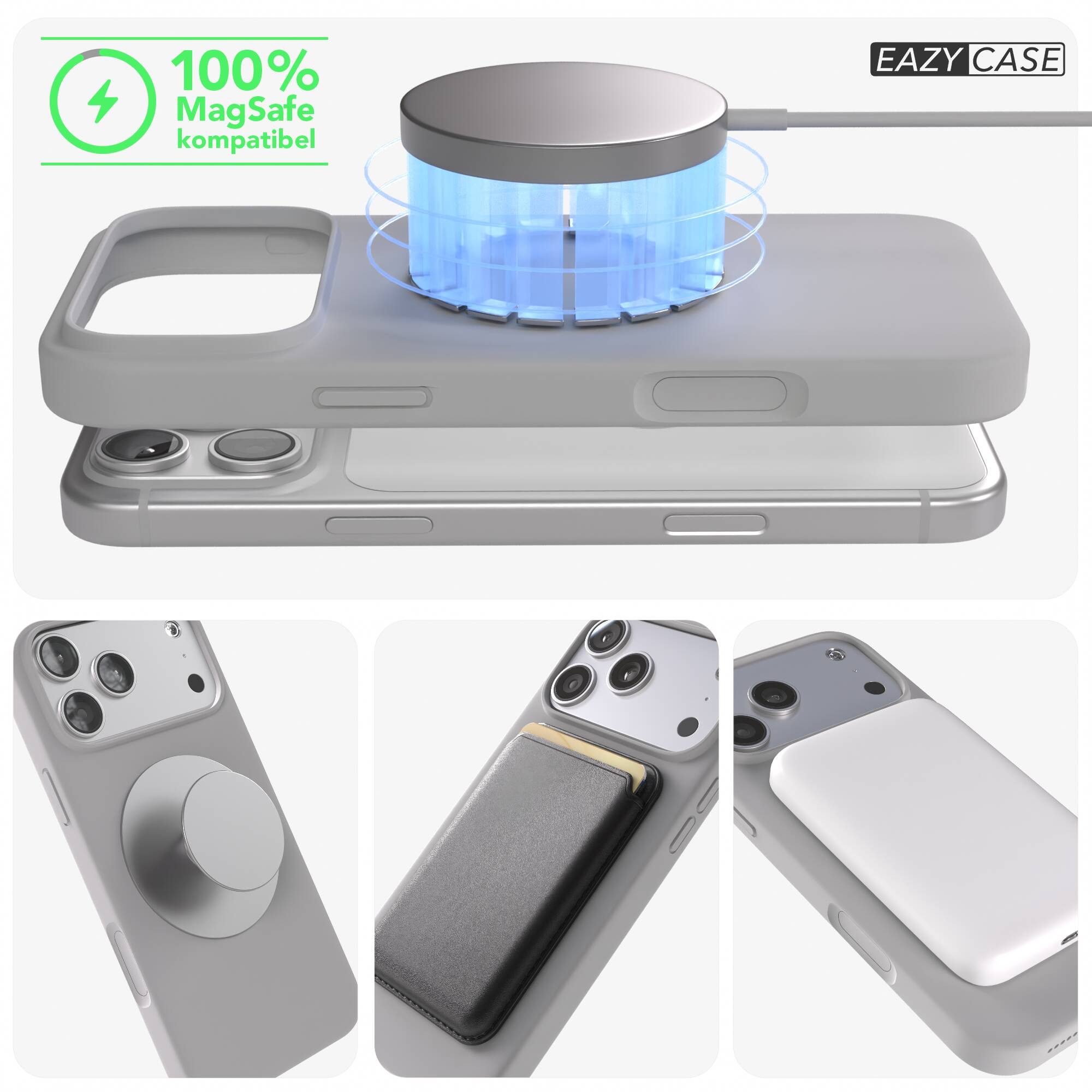 EAZY CASE Handyhülle für Apple iPhone 17 Pro Max Hülle Silikon 6,9 Zoll, Schutzhülle Silikon MagSafe mit Kameraschutz Handyschutz Hellgrau – Bild 5 von 5