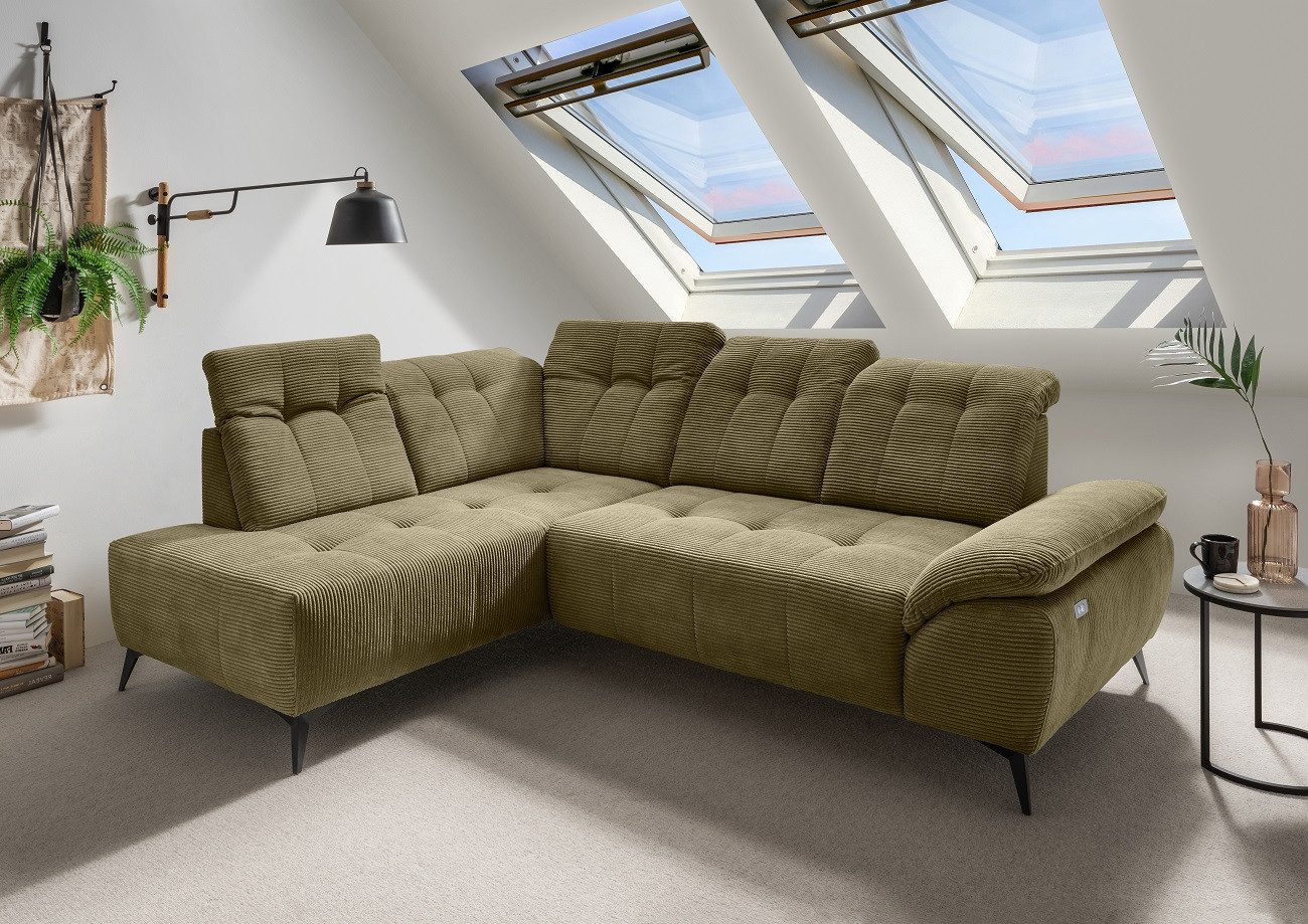 Myhomelando Ecksofa Liona, mit elektrischen Sitzvorschub & Cord-Stoff