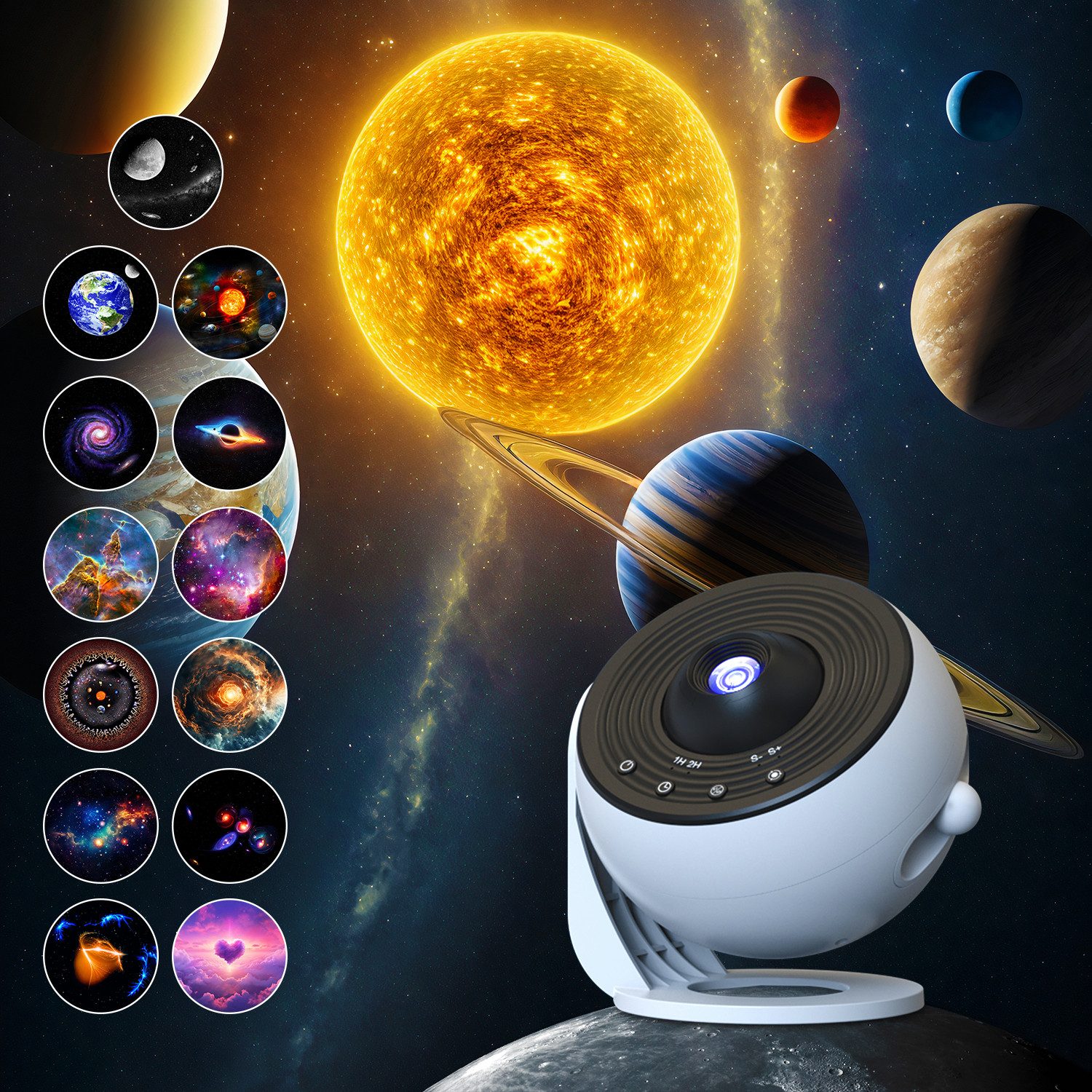 POPOLIC Sternenhimmel Projektor, Home Planetarium Projektor Lampe Portabler Projektor (für Schlafzimmer Kinder Erwachsene mit 14 Planeten Discs)