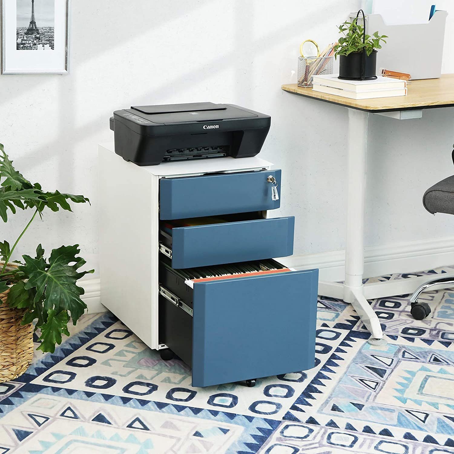 SONGMICS Rollcontainer »OFC70WB«, Rollcontainer, mobiler Aktenschrank