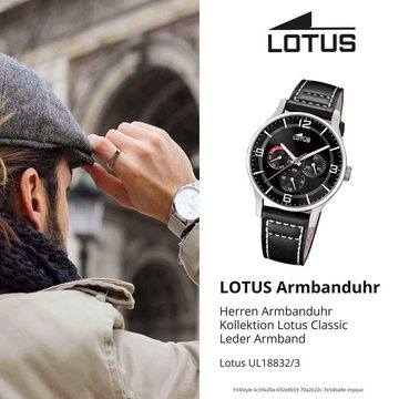 Lotus Chronograph Lotus Herrenuhr Leder schwarz Lotus, (Chronograph), Herren Armbanduhr rund, groß (ca. 41mm), Edelstahl