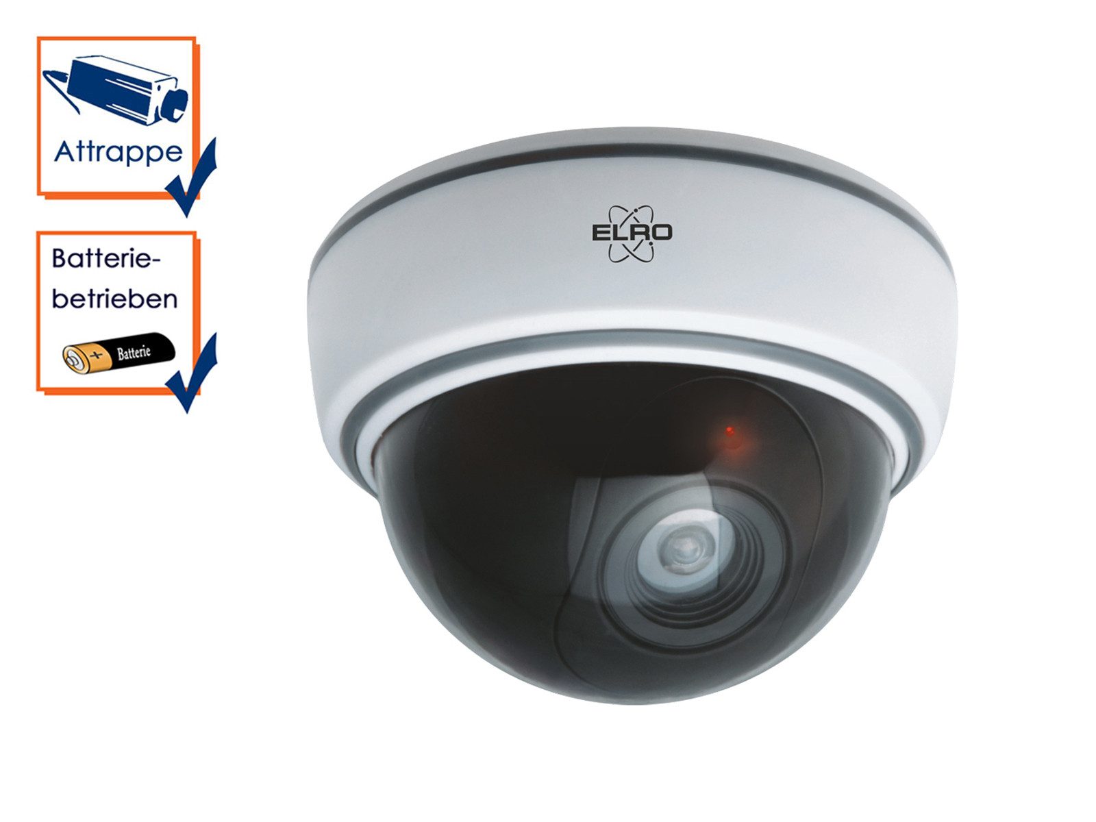 Elro Überwachungskamera Attrappe (Außenbereich, Dome Kamera mit blinkender LED für außen Ø 12cm)