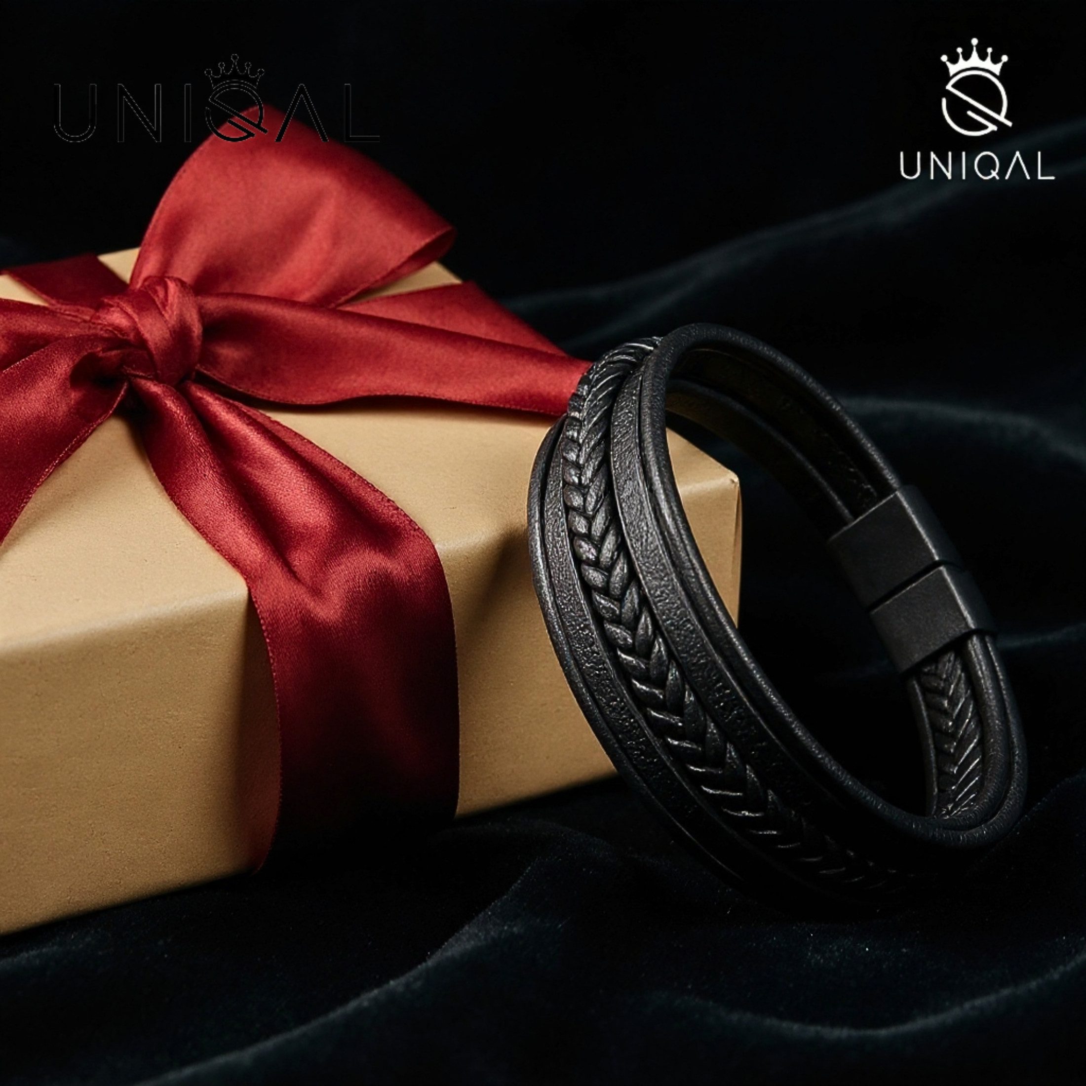 UNIQAL.de Lederarmband VORTEX EDITION – Echtleder, Edelstahl & sicherer Magnetverschluss (Maskuline Linienführung, glänzende Details und anpassbare Größe für jedes Handgelenk), handgefertigt in Deutschland