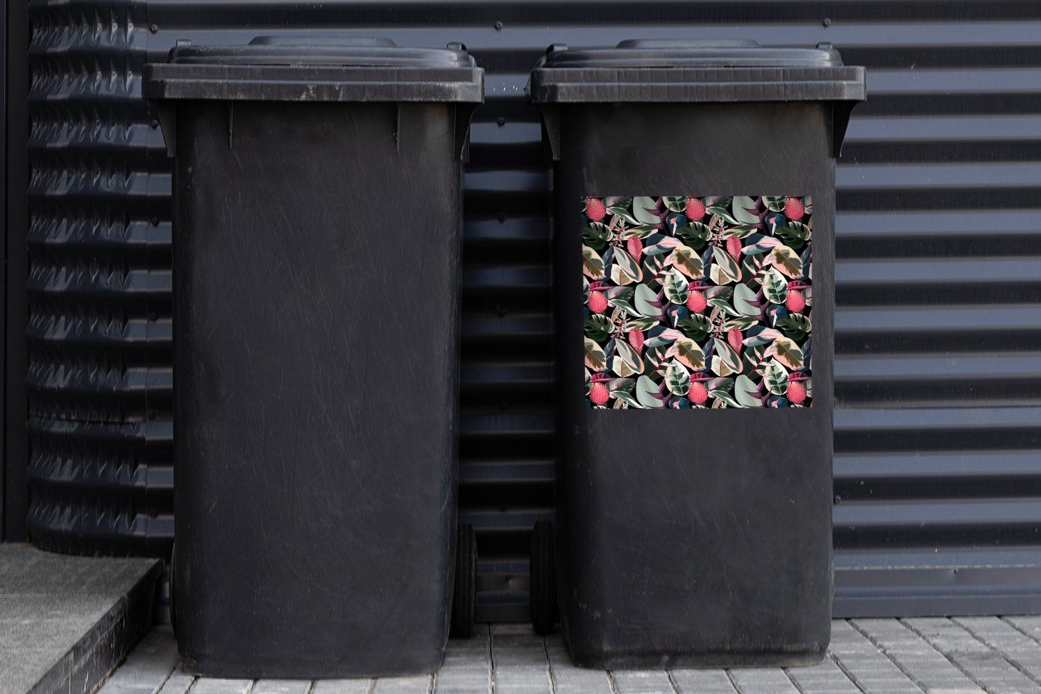 Mülleimer-aufkleber, Container, Tropisch Mülltonne, Abfalbehälter St), Sticker, (1 MuchoWow Rosa - Blätter Wandsticker -
