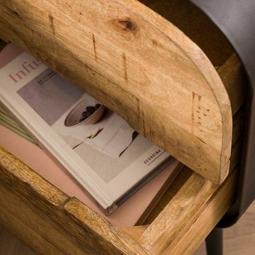 RINGO-Living Nachttisch Massivholz Nachttisch Malu mit 2 Schubladen in Natur-hell und Braun-an, Möbel
