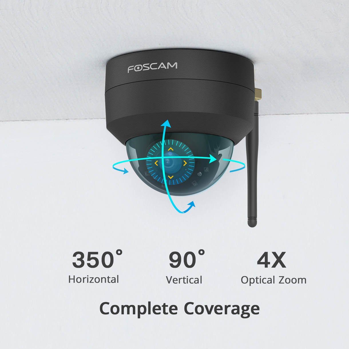 Foscam Überwachungskamera Foscam D4Z 4 MP 2K Dual-Band WLAN PTZ Dome Überwachungskamera (Außenbereichs, Innenbereich, Vorinstallierte 64 GB microSD-Karte, 4-facher optischer Zoom, Wetter- und Vandalismusschutz)