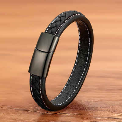 NAHLE Lederarmband elegantes Leder Armband schwarz geflochten (inkl. Schmuckbox), aus Leder, mit Magnetverschluss für ein sicheres verschließen