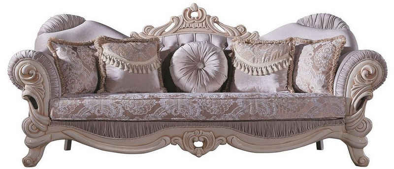 Casa Padrino Sofa Luxus Barock Wohnzimmer Sofa mit Glitzersteinen und dekorativen Kissen Flieder / Creme / Beige 230 x 85 x H. 110 cm - Edel & Prunkvoll