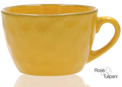 Rose & Tulpani Tasse »Frühstückstasse große Tasse 420 ml Concerto Ocra Gelb«, Steingut, Ofenfest, Handgefertigt