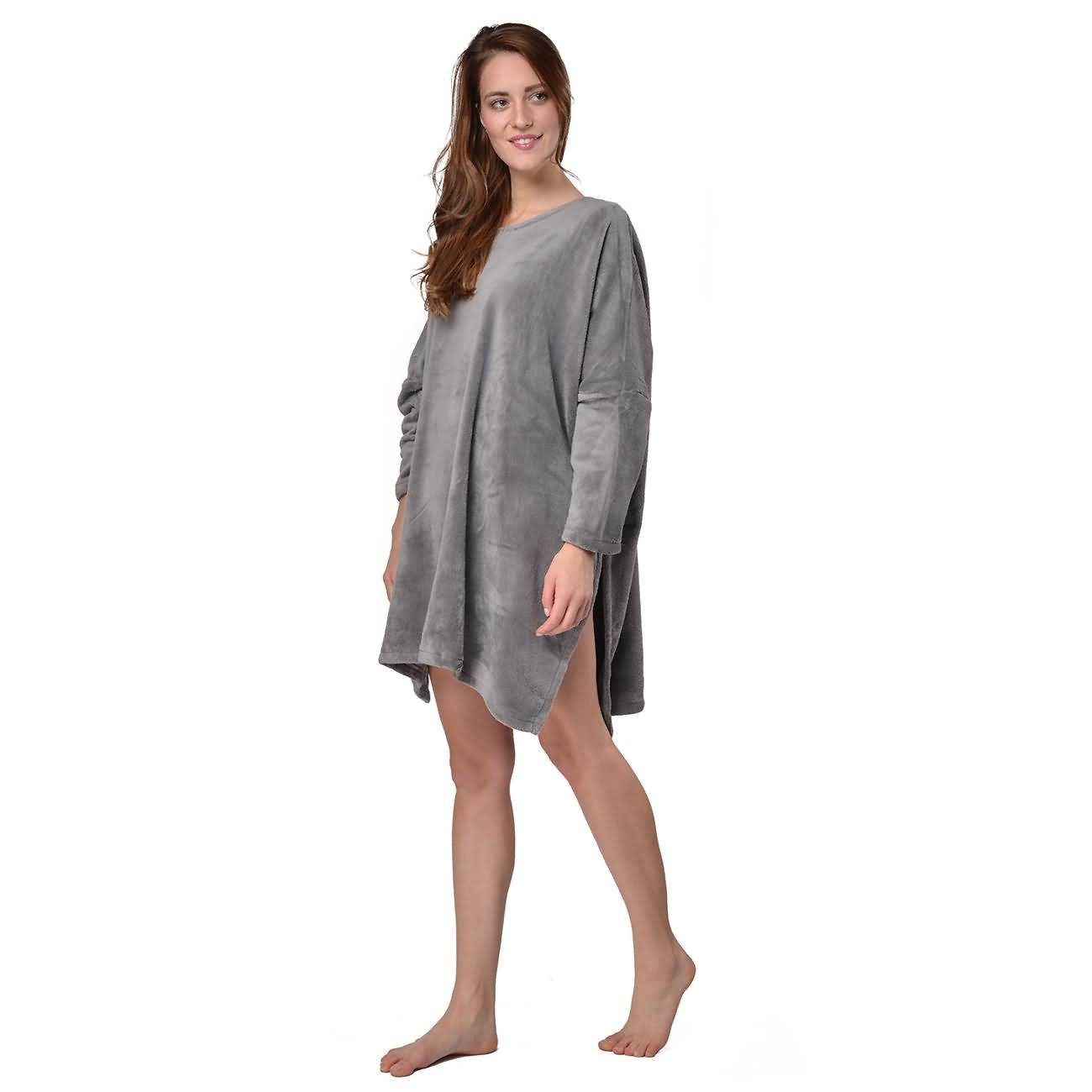 M-Diamant Damenbademantel Damen Bademantel Morgenmantel Fleece Poncho Micro-Velours atmungsaktiv, ohne Verschluss, Kuschelig weicher Fleece-Poncho