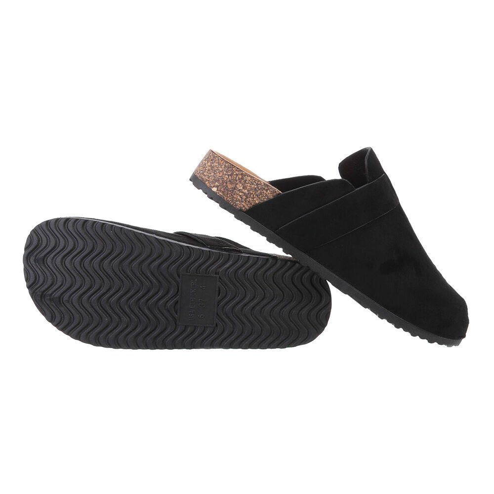 Ital-Design Damen Mules Freizeit Pantoletten Flach in Schwarz Pantolette