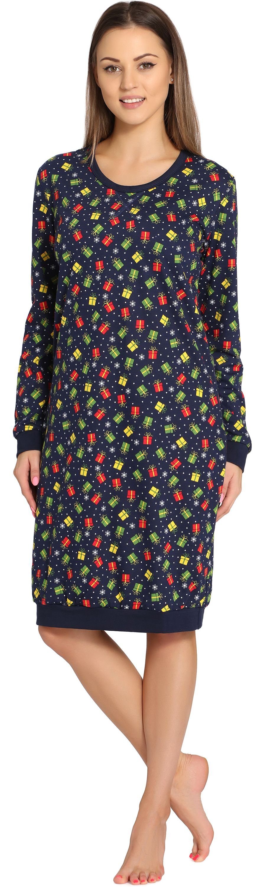 Merry Style Nachthemd Damen Baumwolle Langarm Marineblau/Geschenke (1-tlg) aus Nachthemd MS10-180
