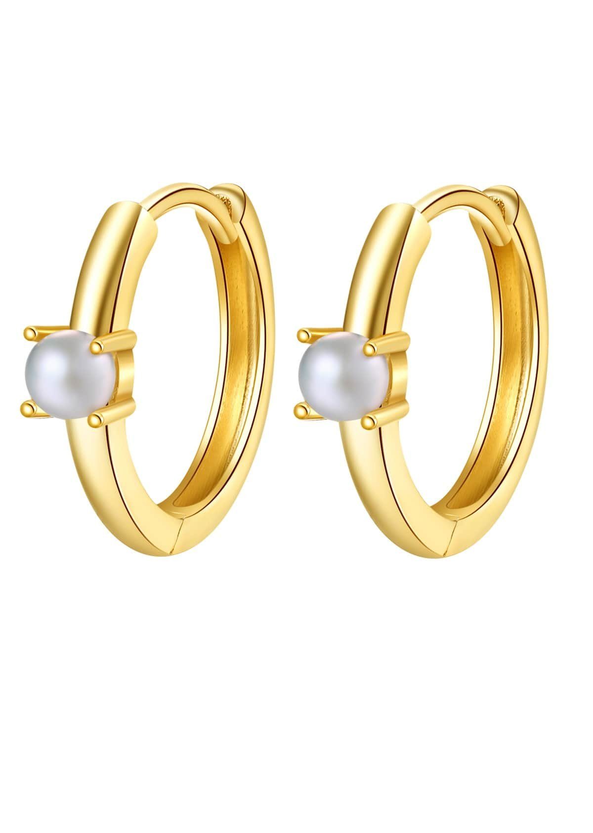 Dear Me Круглые серьги Damen 14 Karat Gold Perlen weiß, Серьги Massivgold, Goldohrringe 585 Echtgold mit Perle, Brautschmuck