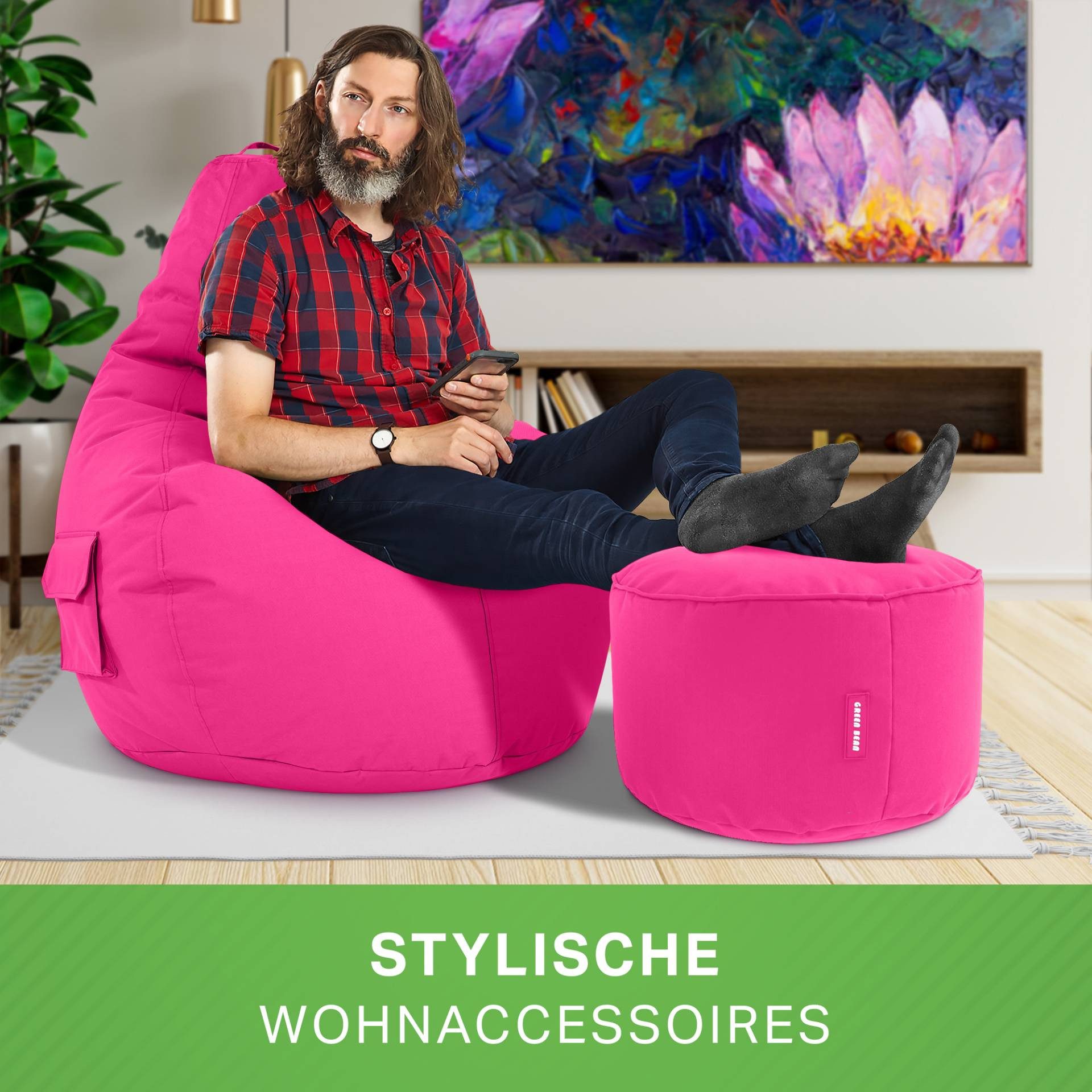 Green Bean Sitzsack Gaming Sitzsack + Hocker Cozy+Cube (Gaming Chair mit Fußhocker), Set Sitzsack mit Sitzhocker, Sitzkissen, Relax-Sessel