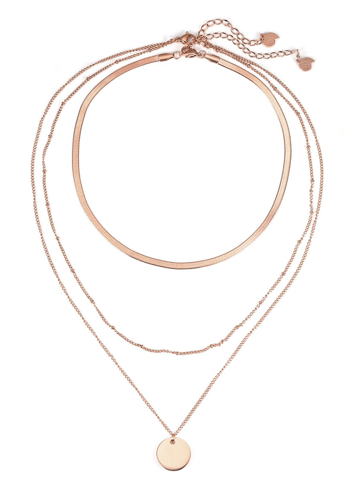 Hey Happiness Edelstahlketten-Set Layer 18K Roségold vergoldet, Choker Kette Kreis mehrreihig, Plättchen Kette Schlange, Damen Edelstahl Kette wasserfest