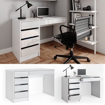 Vicco Schreibtisch Bürotisch Computertisch 5 Schubladen SHERRY Weiß Hochglanz